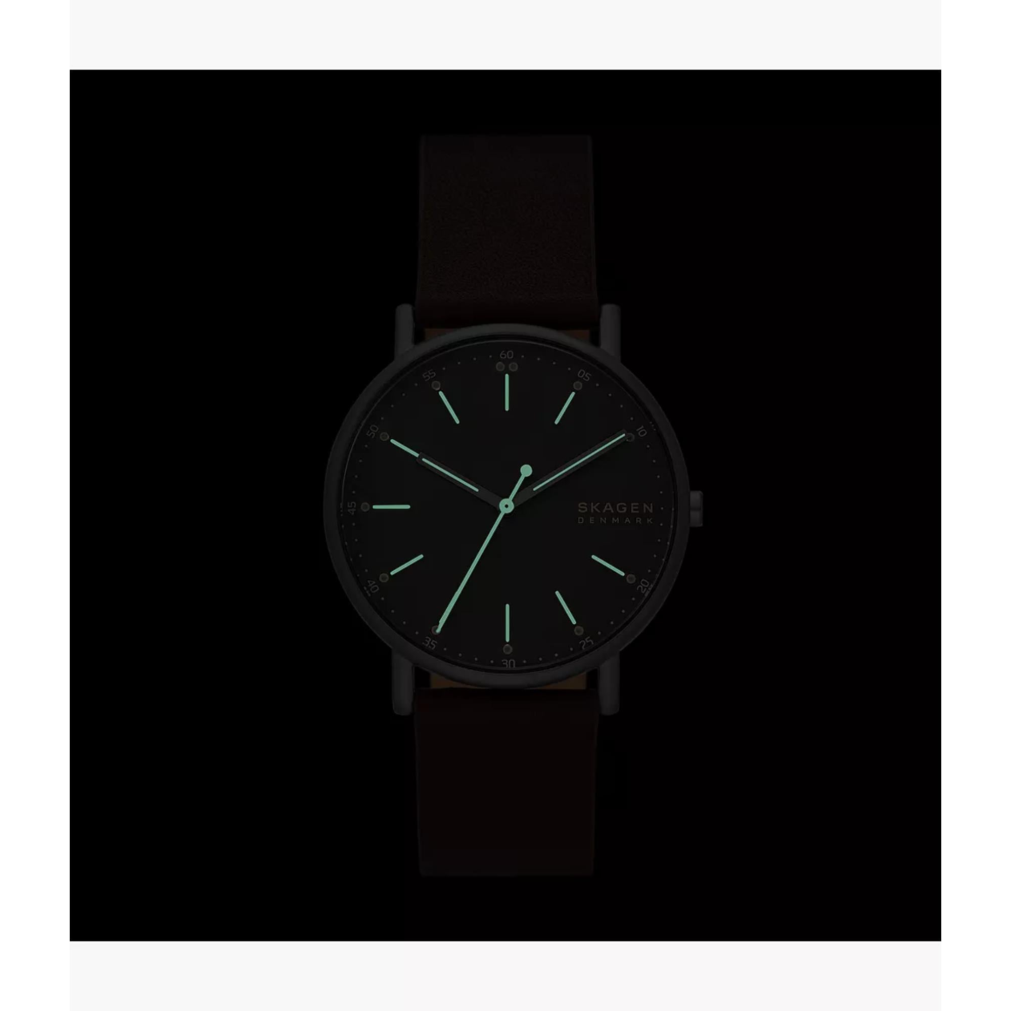 Skagen Signatur Cherry Wood Leather Strap Black Dial Men’s Watch SKW6860