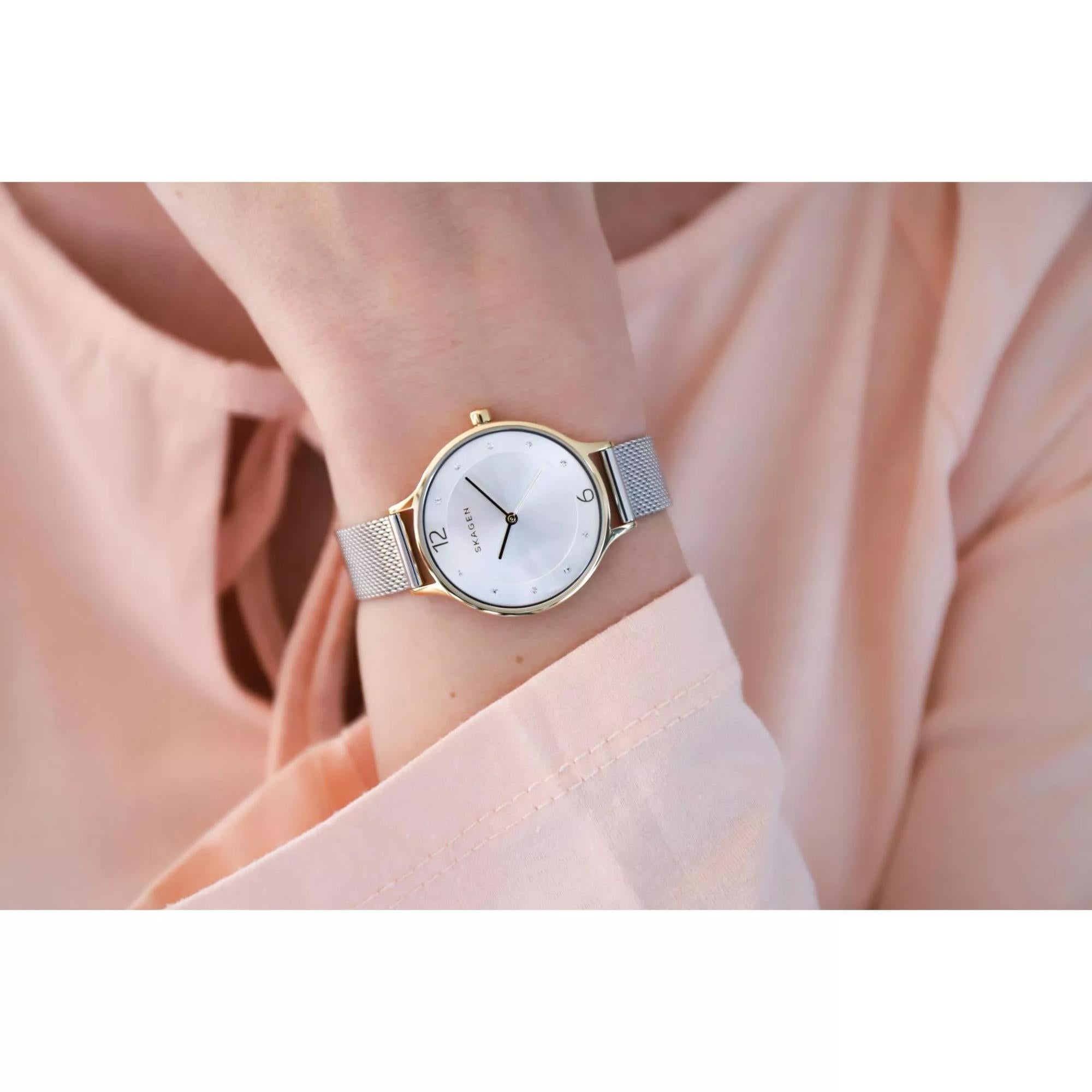 Skagen Anita Lille Two-Tone Steel Mesh White Silver Women’s Watch SKW2340