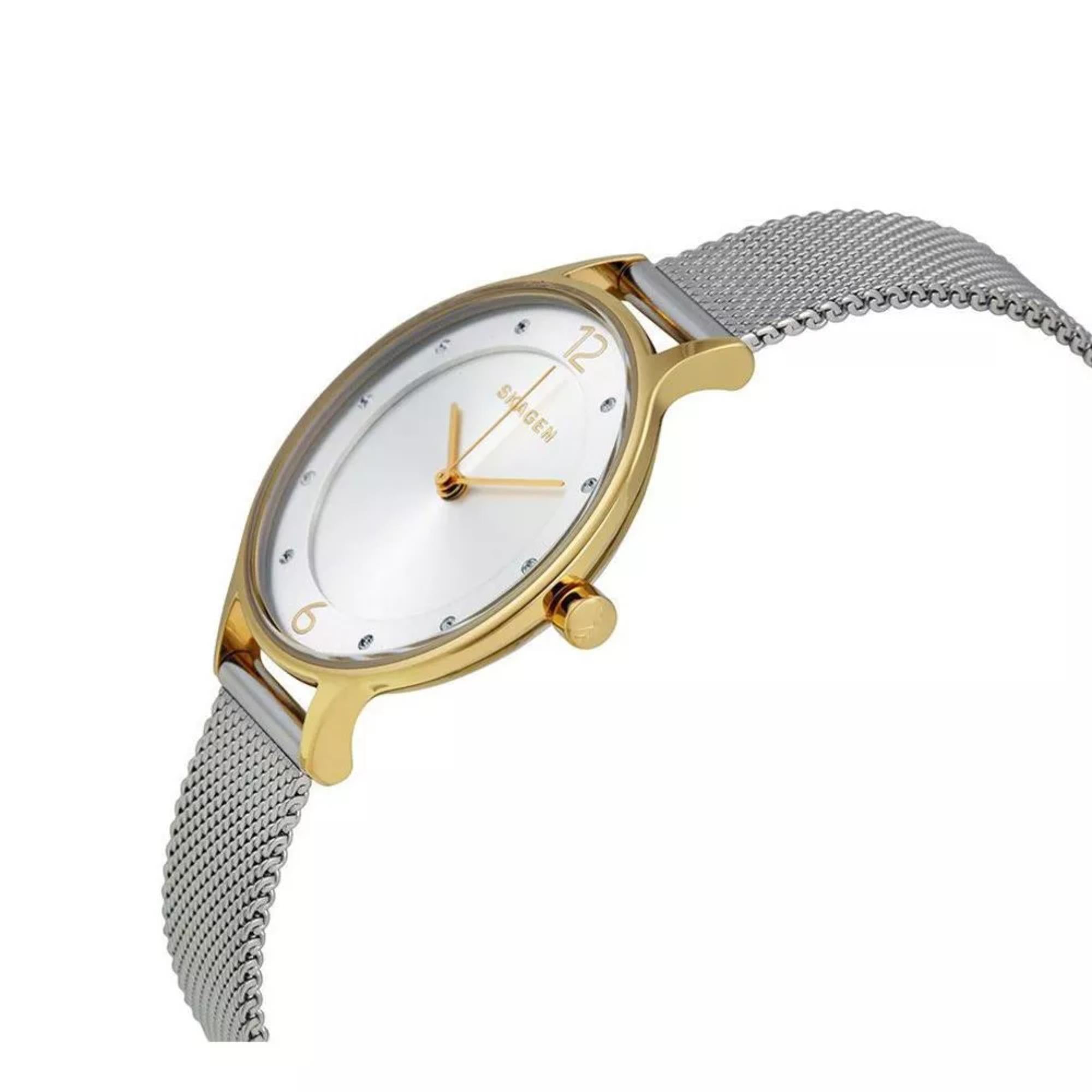 Skagen Anita Lille Two-Tone Steel Mesh White Silver Women’s Watch SKW2340