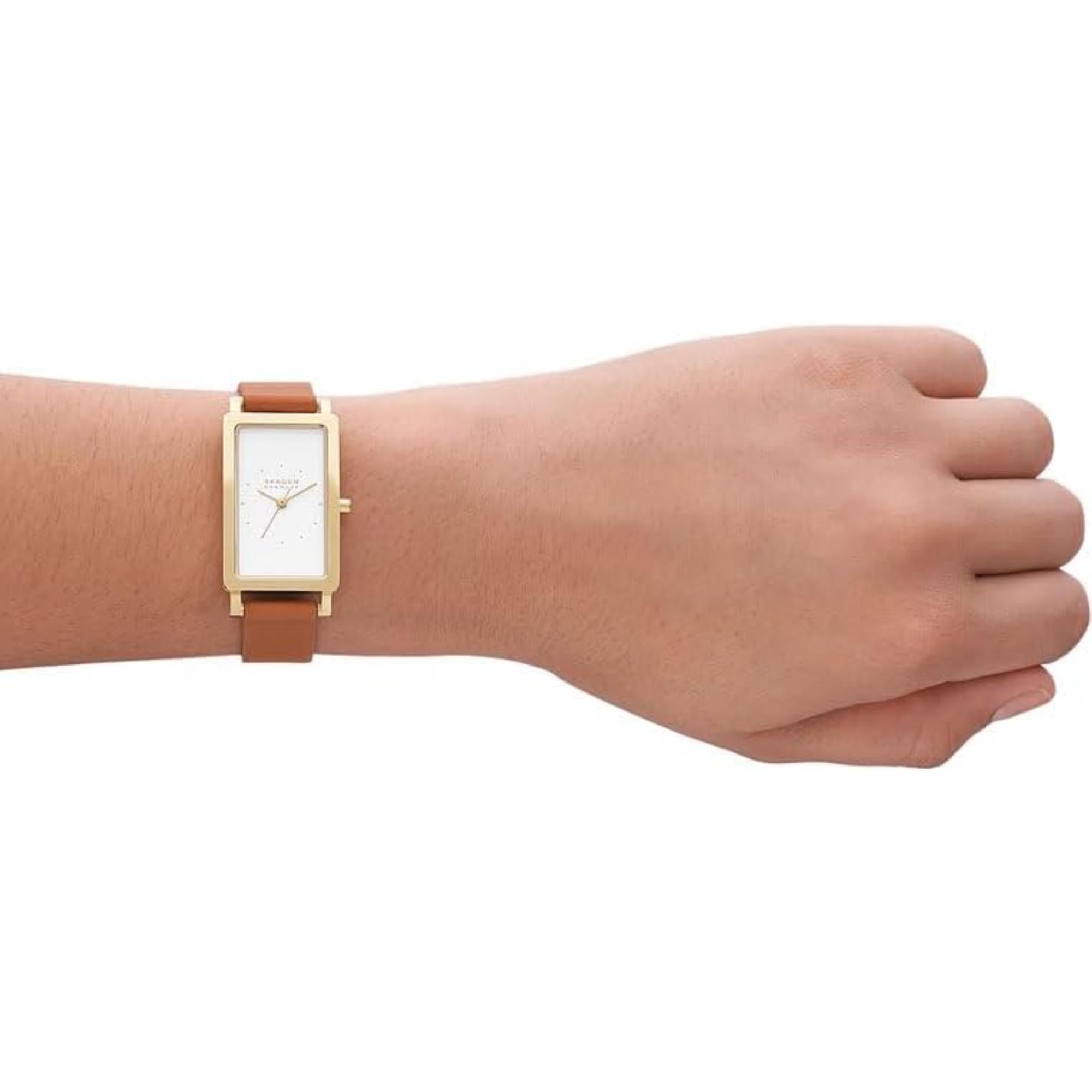 Skagen Hagen Lille Three-Hand Brown Leather Tank Watch SKW3097