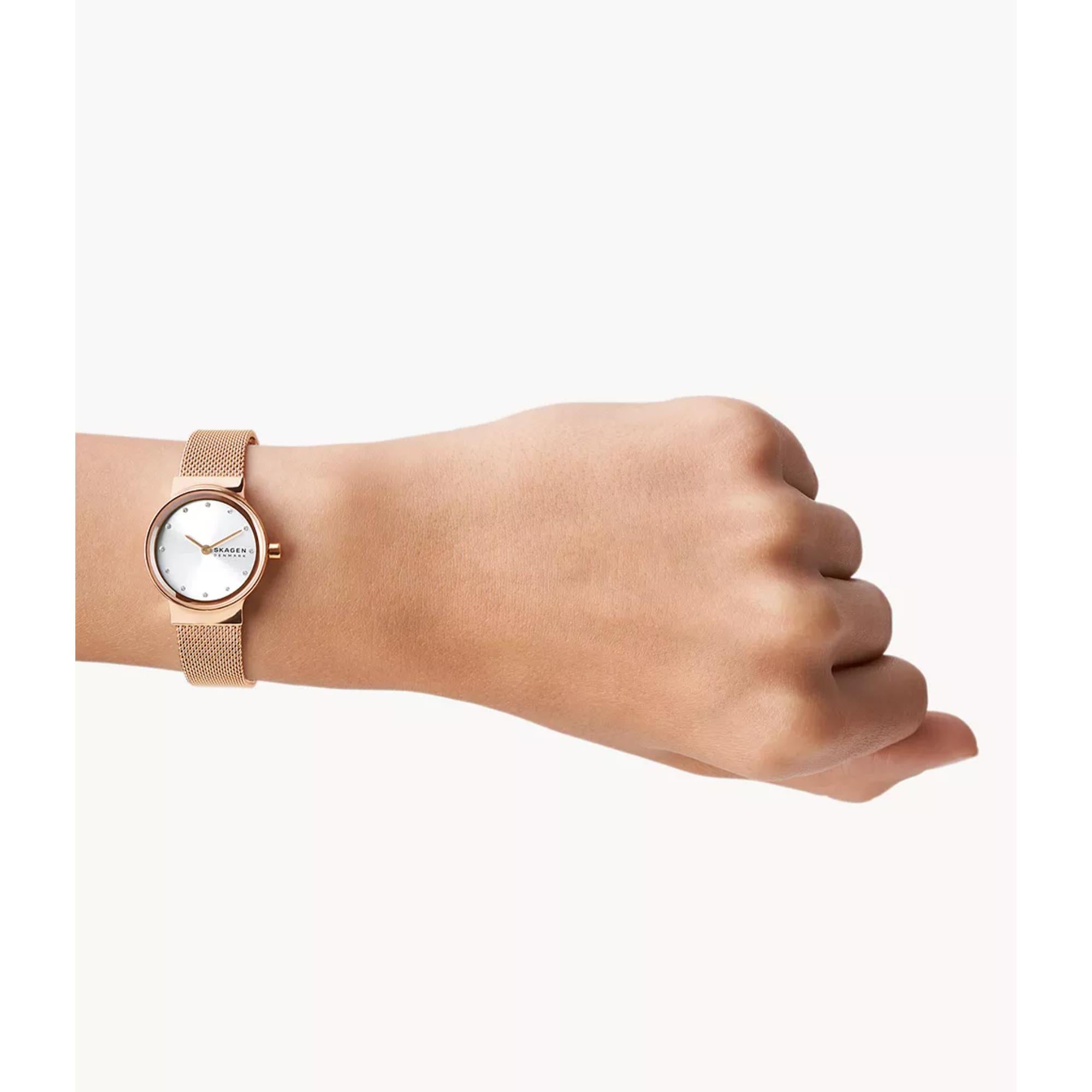 Skagen Freja Lille Rose Gold-Tone Steel Mesh White Silver Dial Women’s Watch SKW2665