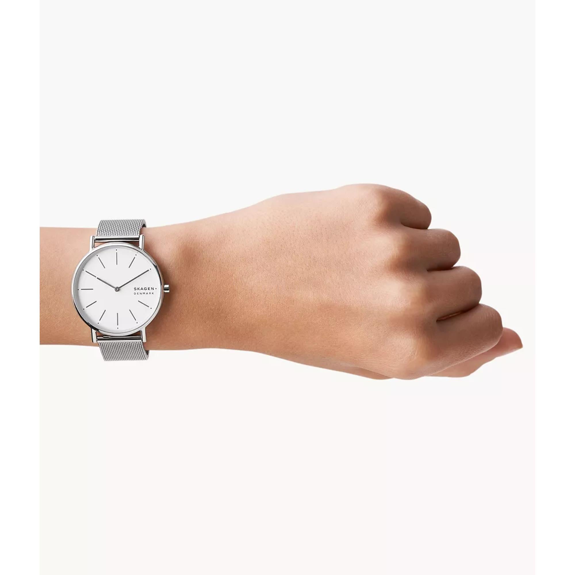 Skagen Signatur Silver-Tone Steel Mesh White Silver Dial Women’s Watch SKW2785