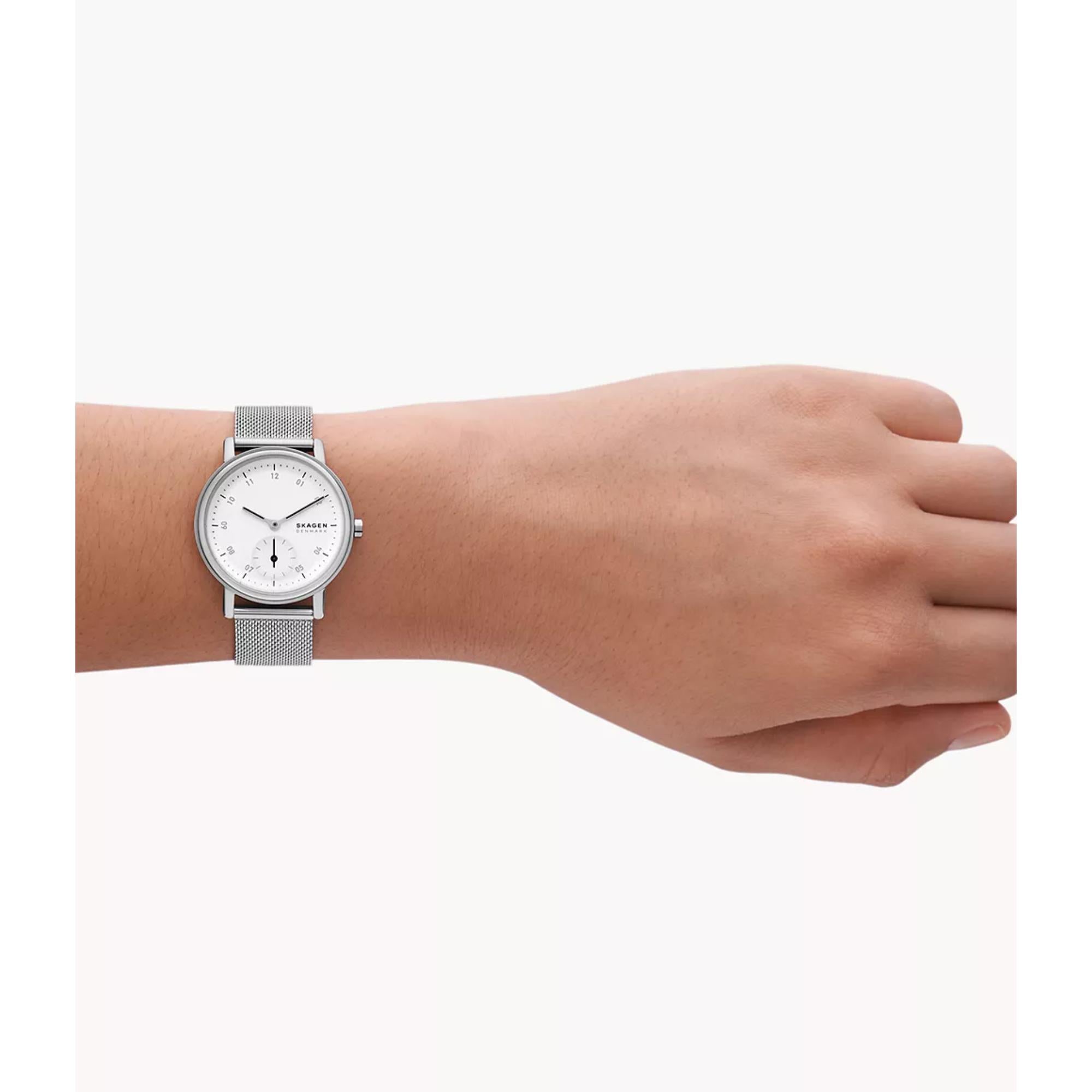 Skagen Kuppel Lille Sub-Second Stainless Steel Mesh White Dial Women’s Watch SKW3100