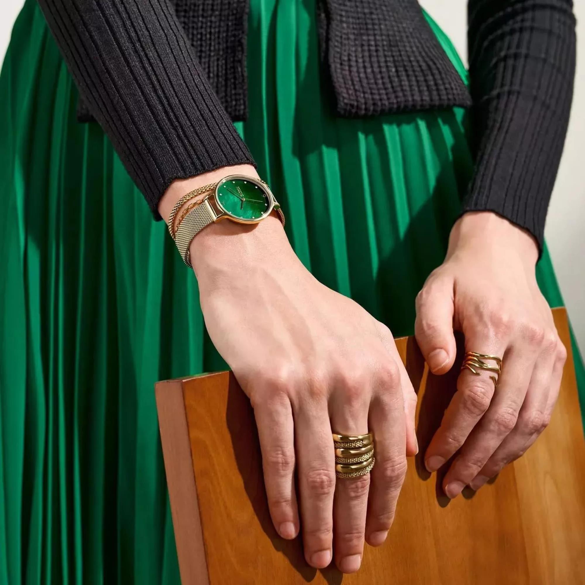 Skagen Anita Lille Gold Stainless Steel Mesh Green Dial Women's Watch SKW3145