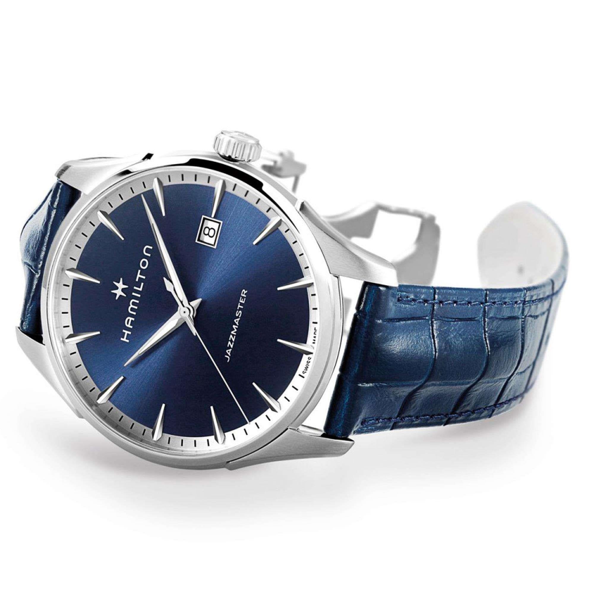 Hamilton Jazzmaster Quartz Blue Dial Blue Leather Strap Men's Watch H32451641