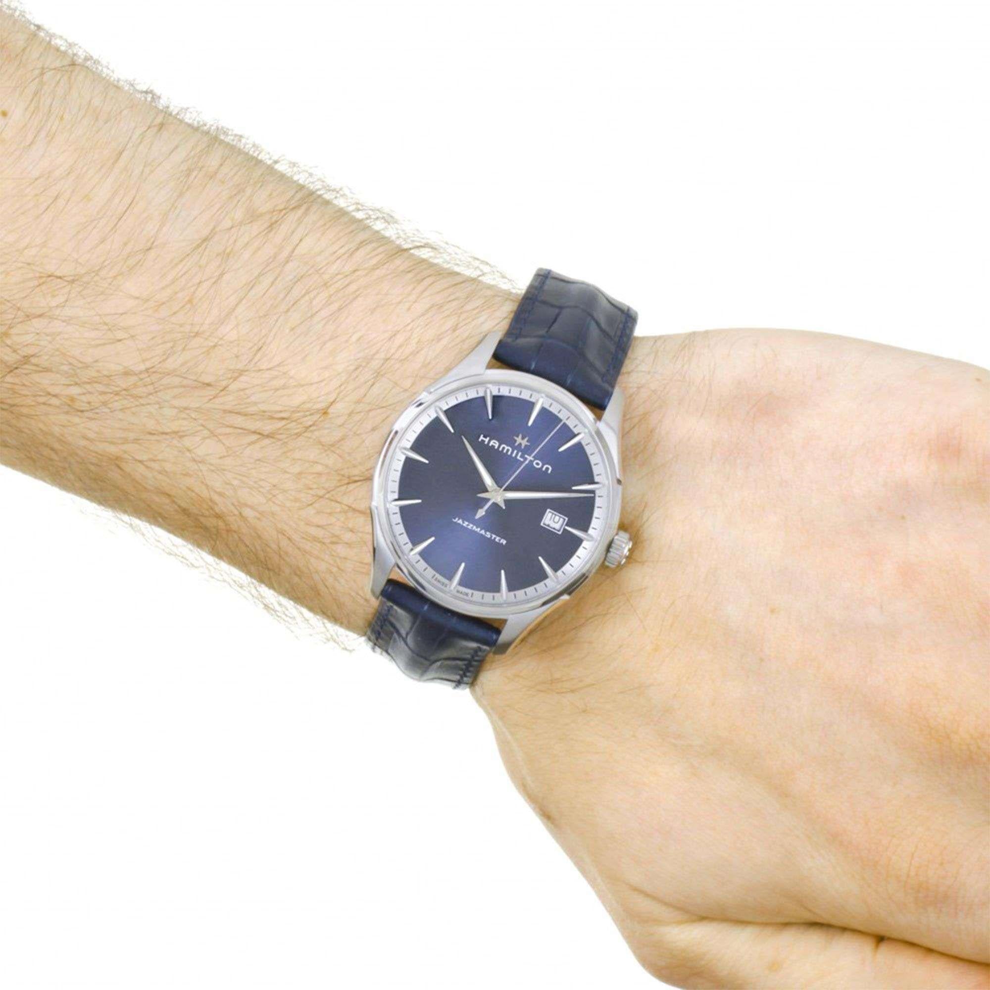 Hamilton Jazzmaster Quartz Blue Dial Blue Leather Strap Men's Watch H32451641