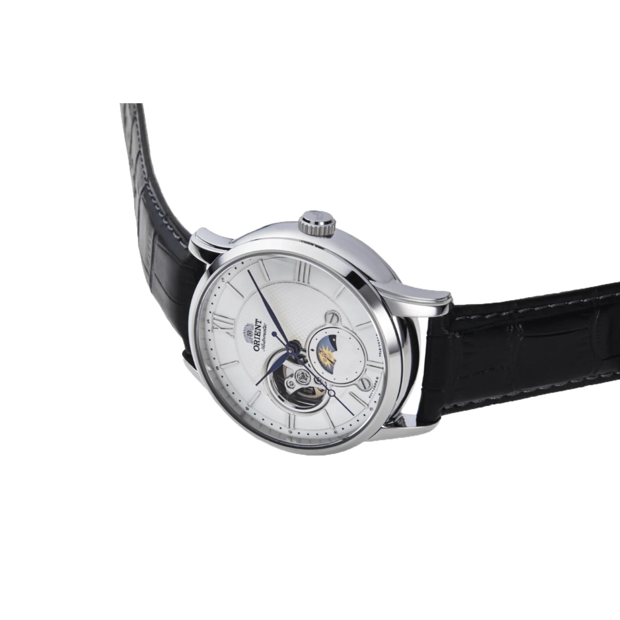 Orient Sun and Moon 42.5mm White Dial Leather Mens Automatic Watch RA-AS0011S30B