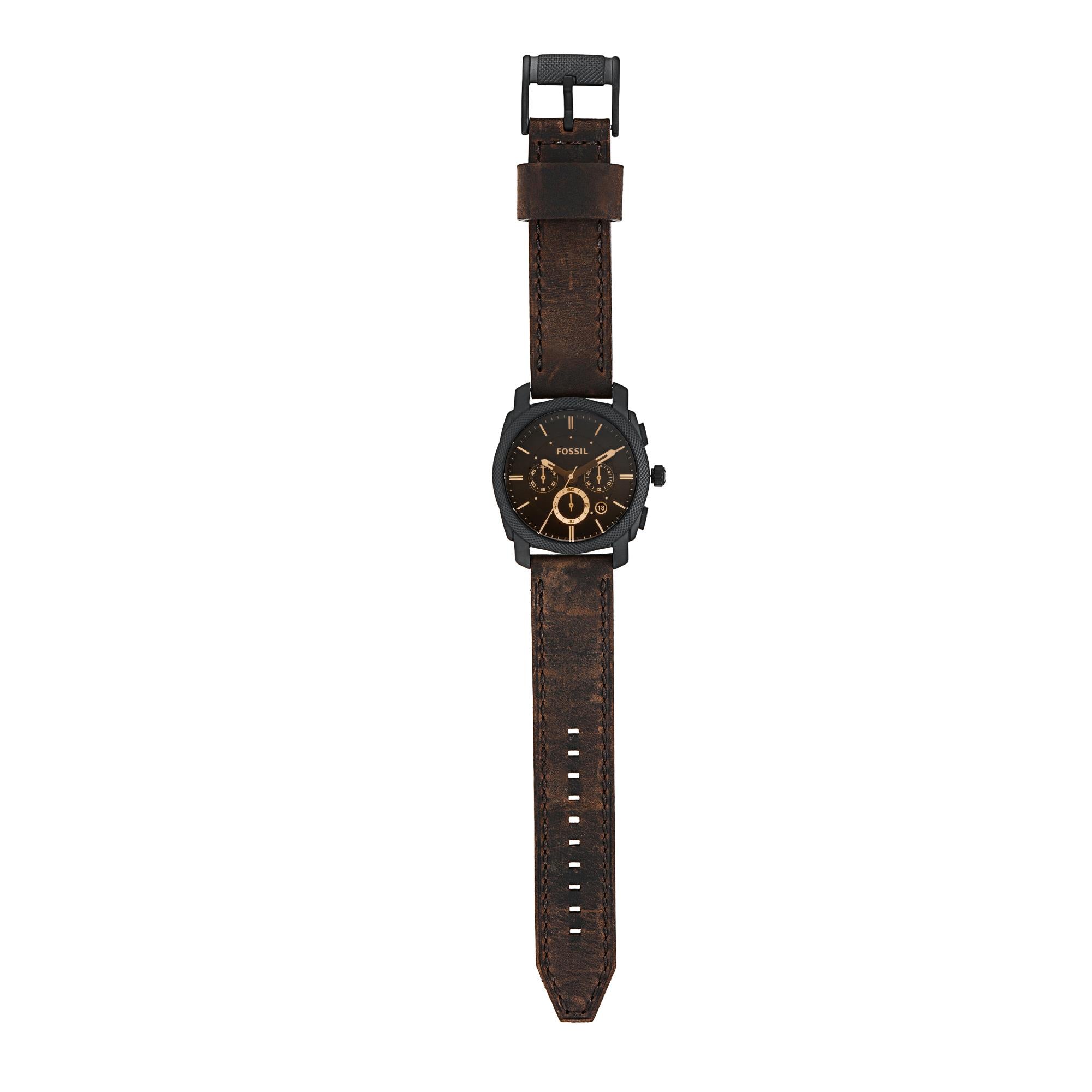 Fossil Machine Chronograph Dark Brown Leather Black Dial Men’s Watch and Bracelet Box Set FS5251SET