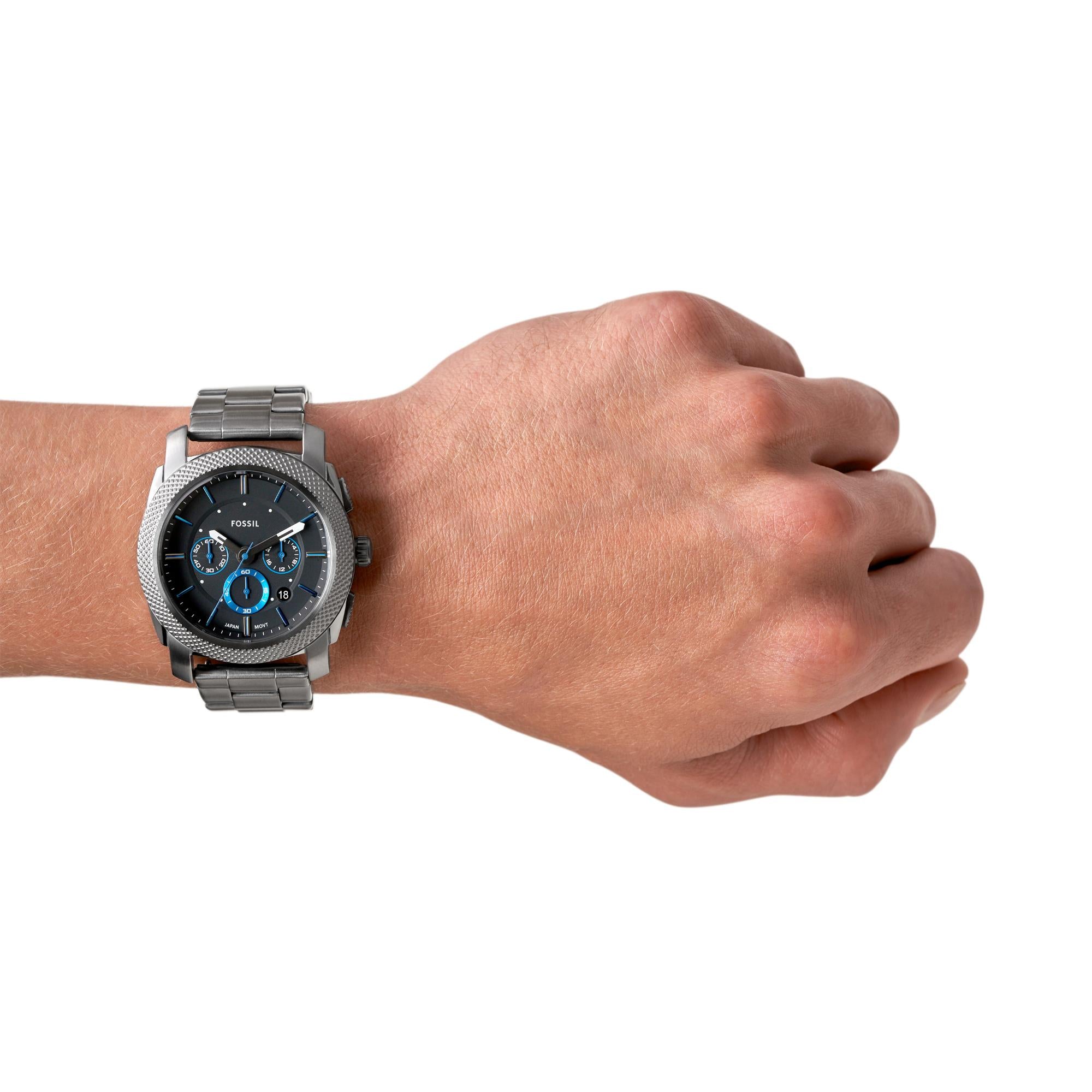 Fossil Machine Chronograph Smoke Stainless Steel Black Dial Men’s Watch FS4931