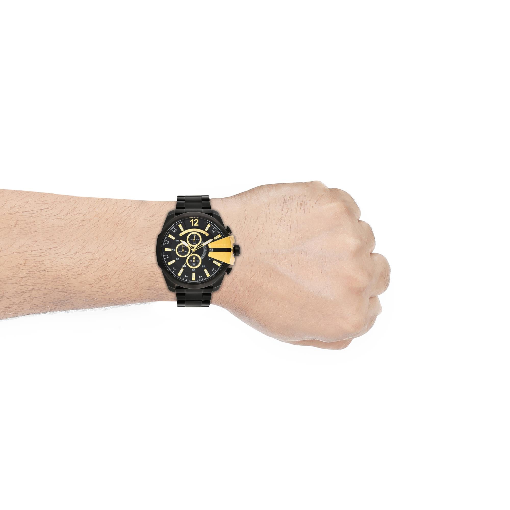 Diesel Mega Chief Black Dial Stainless Steel Men’s Watch DZ4338