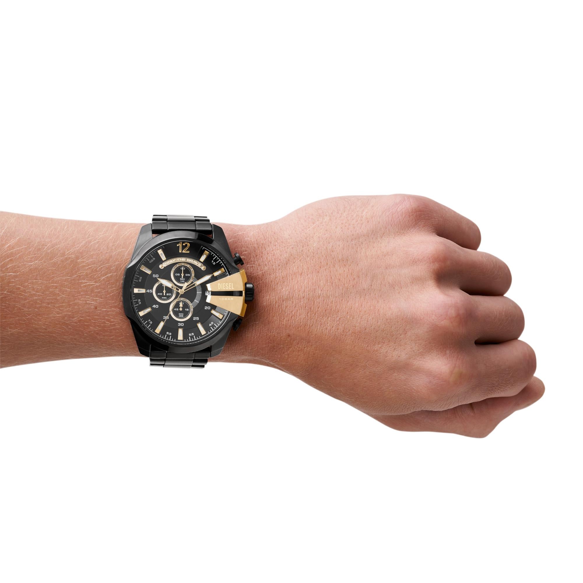 Diesel Mega Chief Black Dial Steel Strap Men’s Watch DZ4338