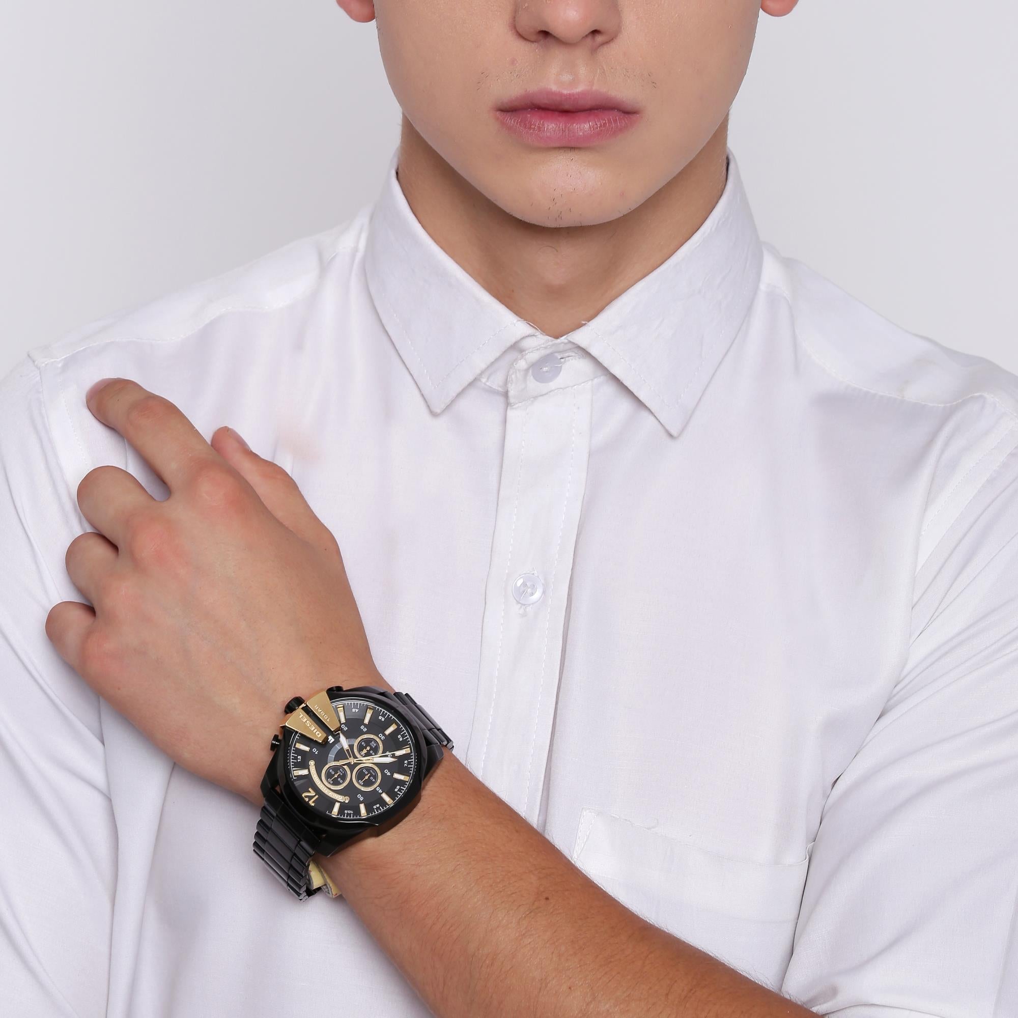 Diesel Mega Chief Black Dial Steel Strap Men’s Watch DZ4338