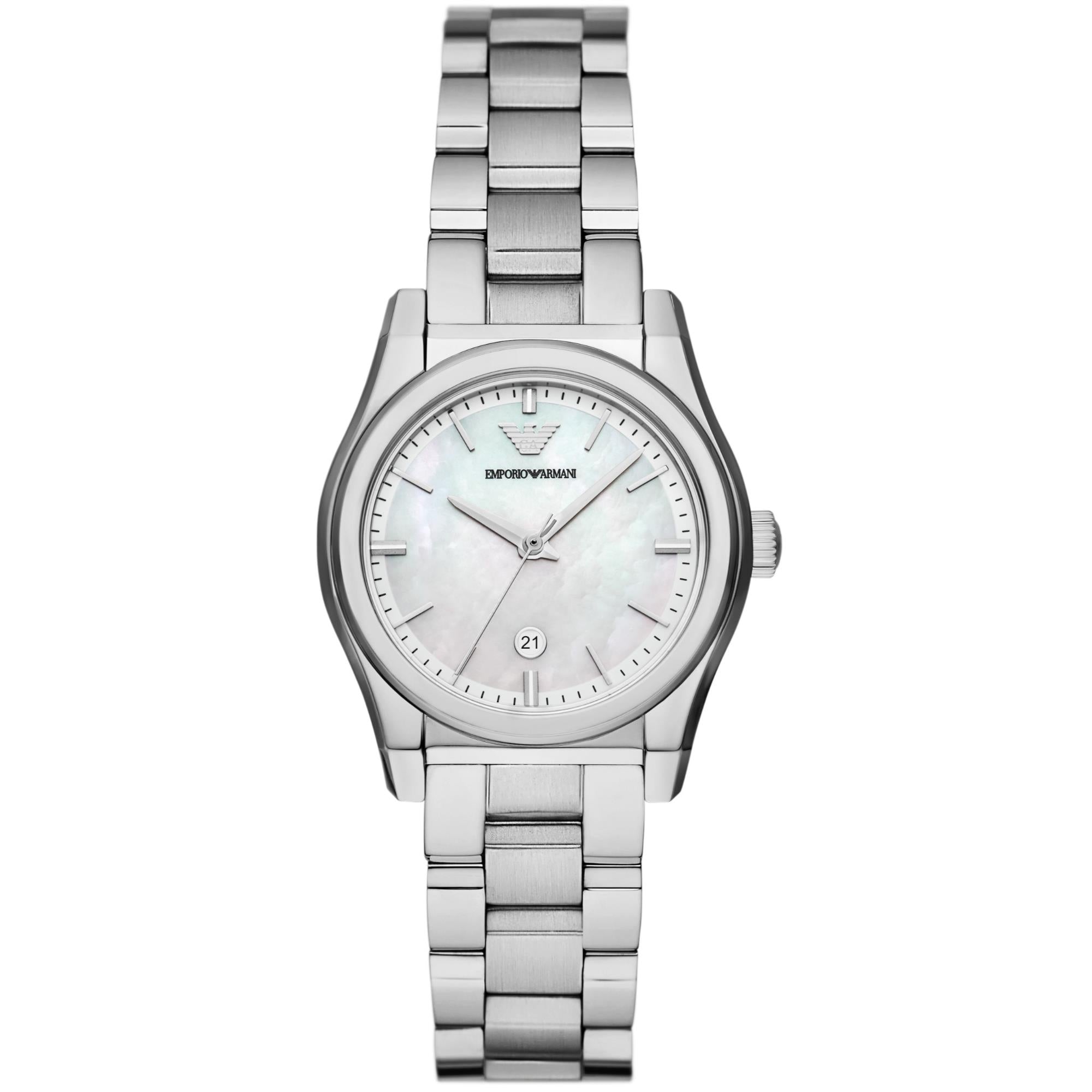 Emporio Armani Date Stainless Steel Mother-of-Pearl Dial Women's Watch AR11557