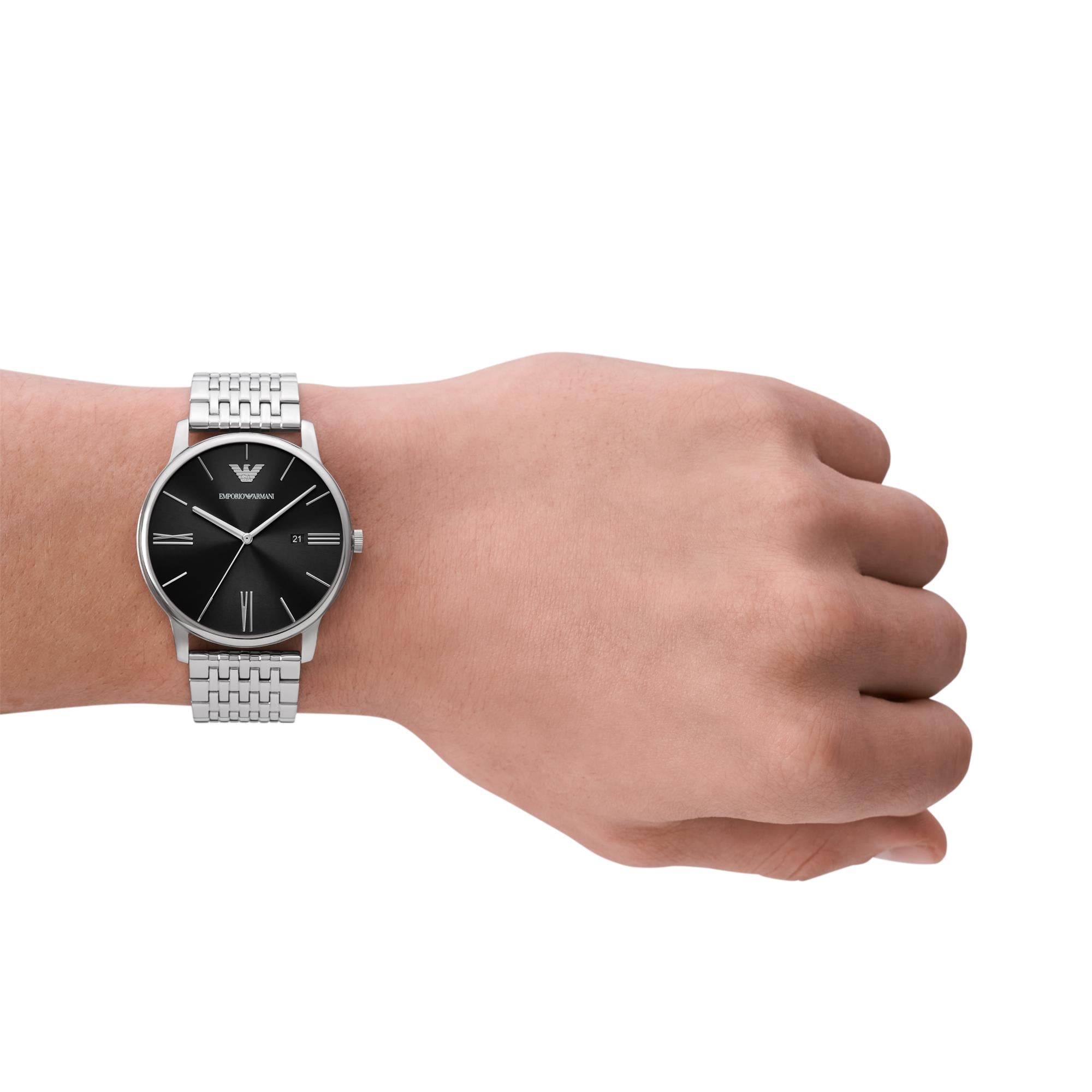Emporio Armani Date Stainless Steel Black Dial Men’s Watch AR11600