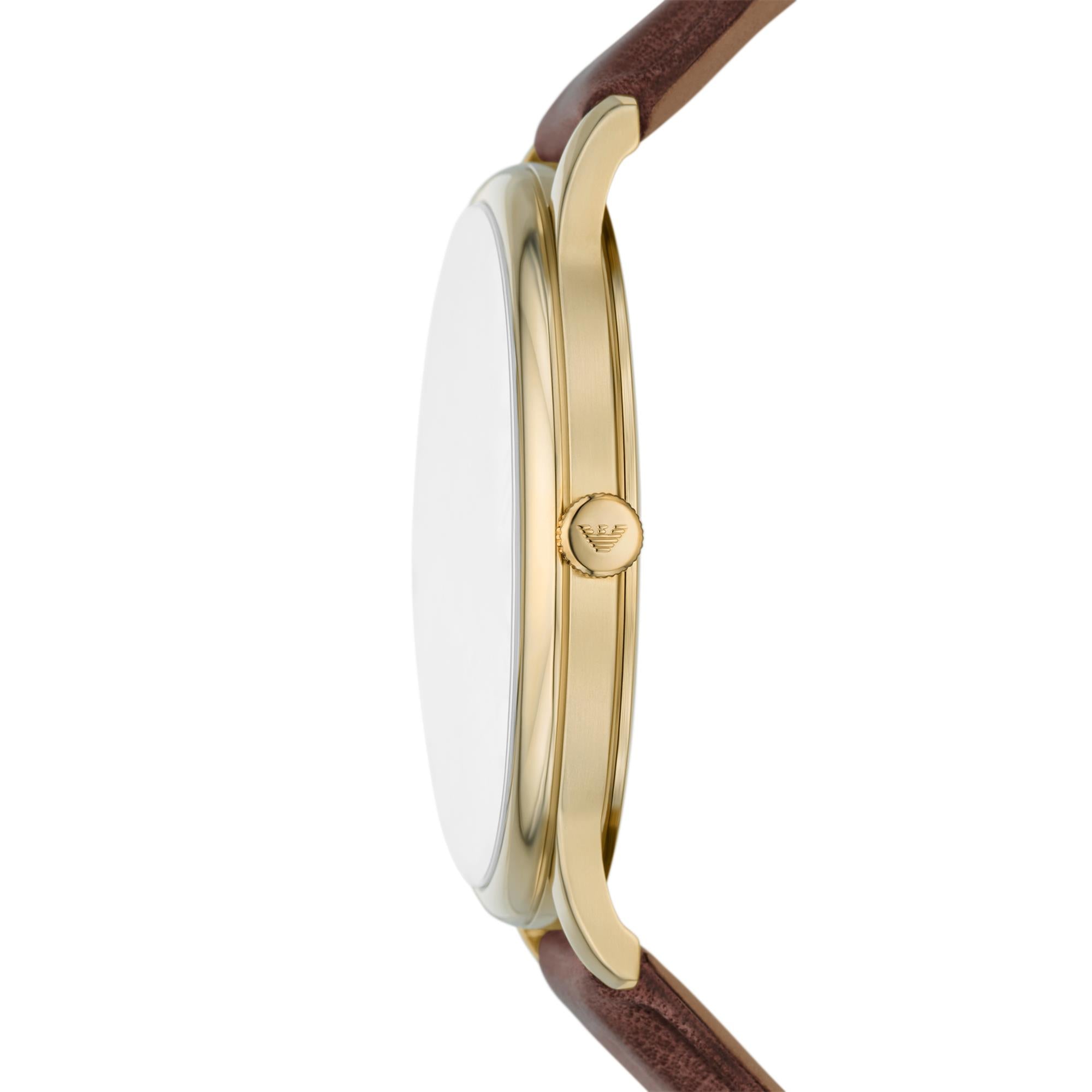 Emporio Armani Date Brown Leather Champagne Dial Men’s Watch AR11610