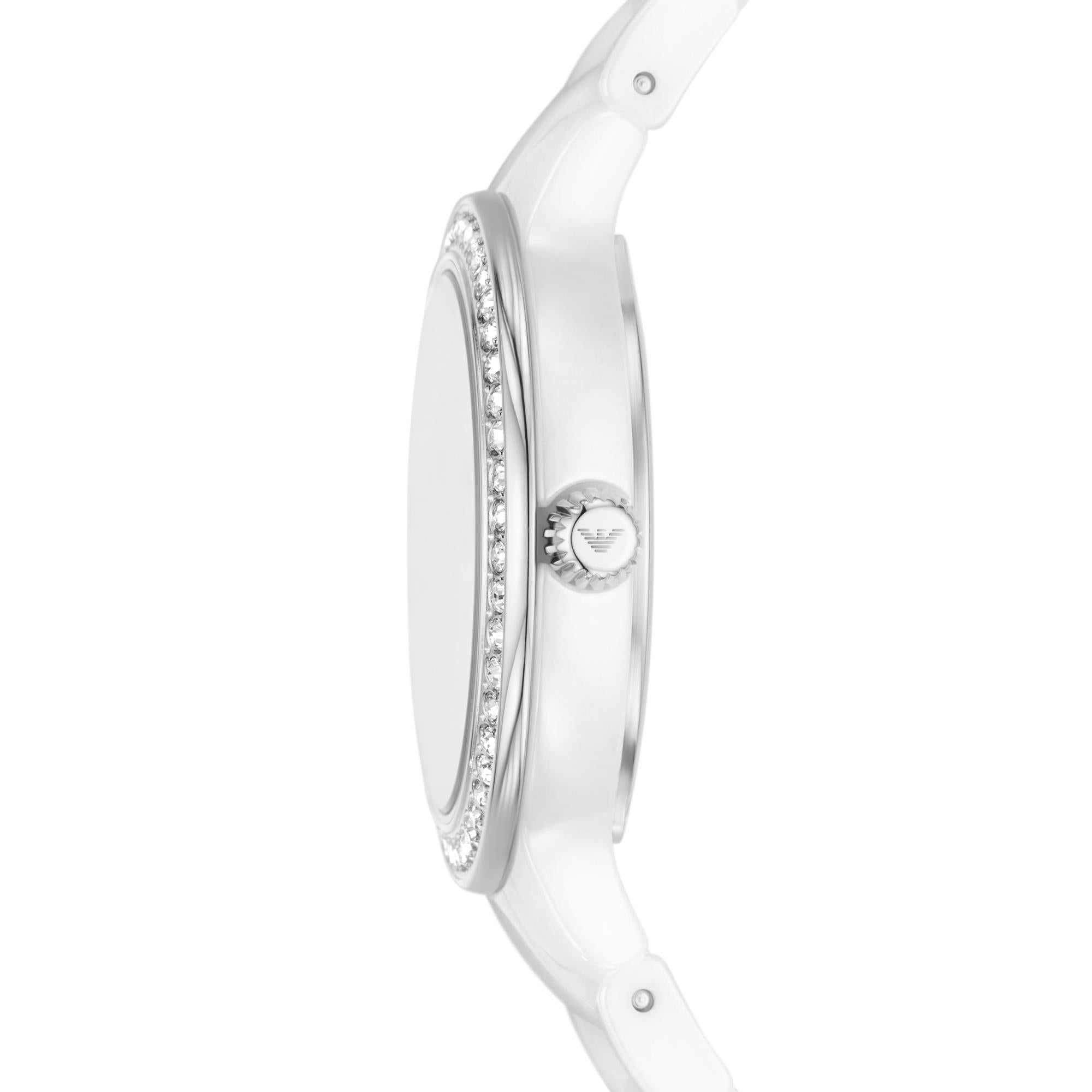 Emporio Armani White Ceramic Silver Dial Women's Watch AR70013