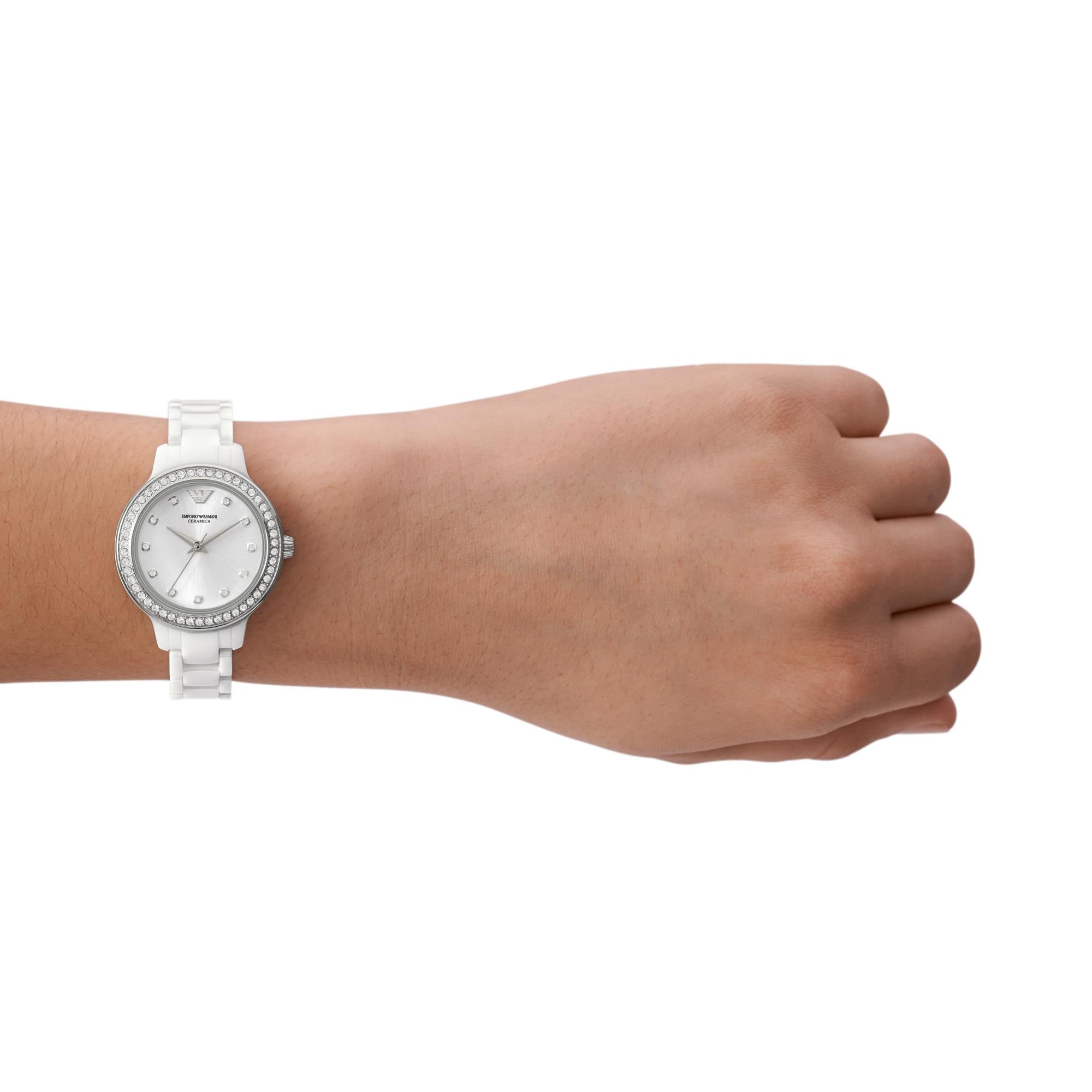 Emporio Armani White Ceramic Silver Dial Women's Watch AR70013