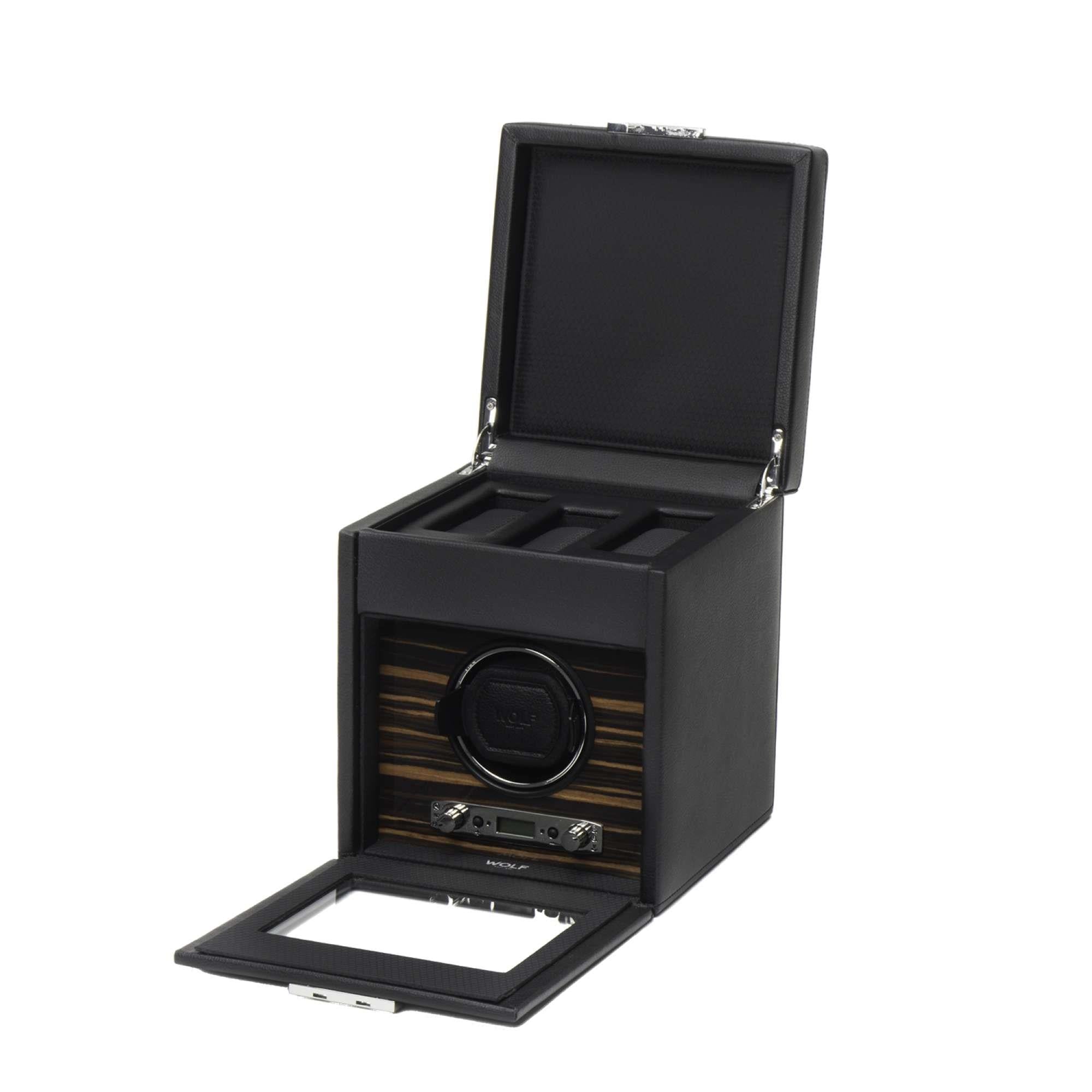WOLF Roadster Ebony Macassar Single Watch Winder With Storage 457156