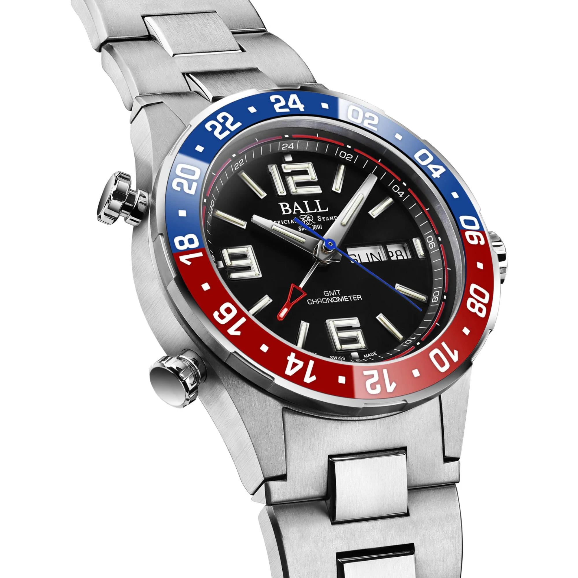 BALL Roadmaster Marine GMT Limited Edition Black Dial Stainless Steel Men’s Watch DG3030B-S4C-BK