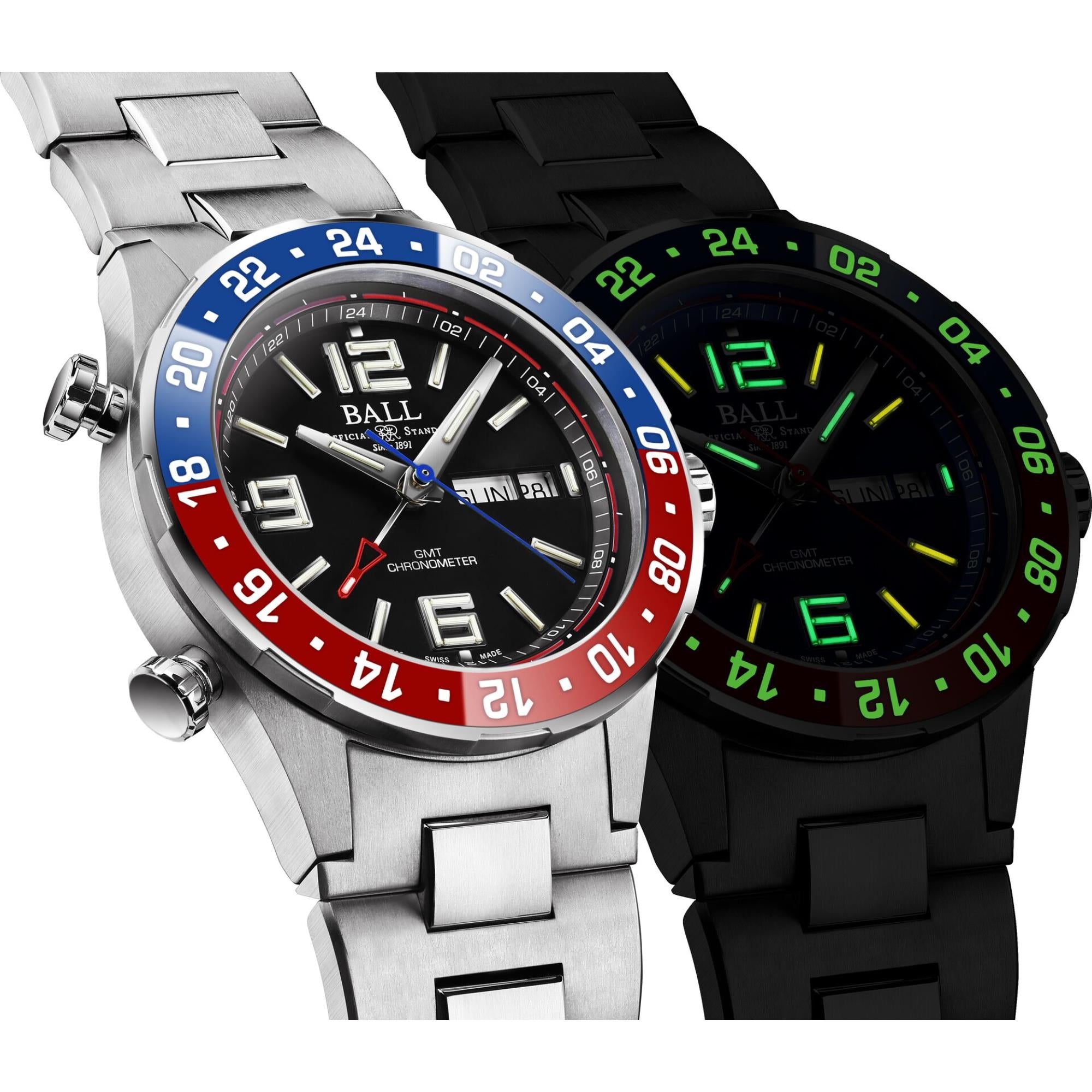 BALL Roadmaster Marine GMT Limited Edition Black Dial Stainless Steel Men’s Watch DG3030B-S4C-BK