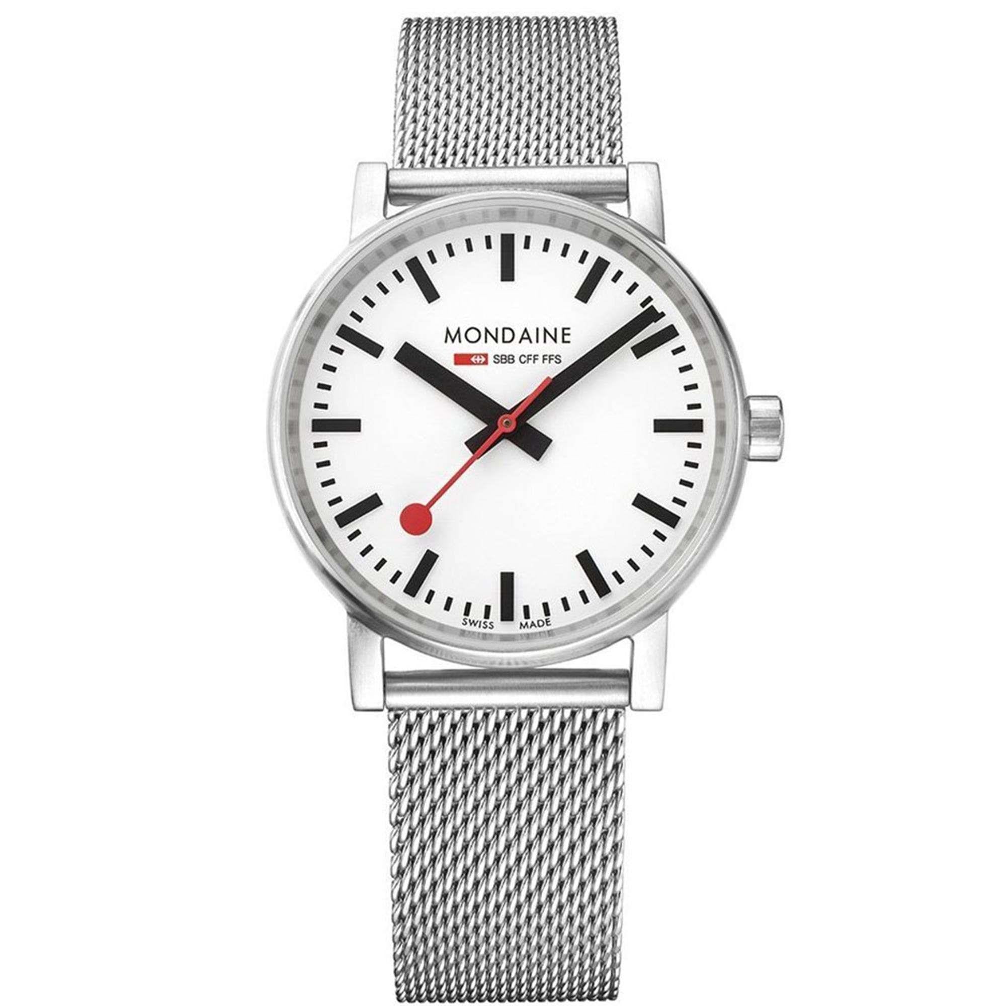 Mondaine evo2 Stainless Steel Case Stainless Steel Mesh Bracelet White Dial Unisex Watch MSE.35110.SM