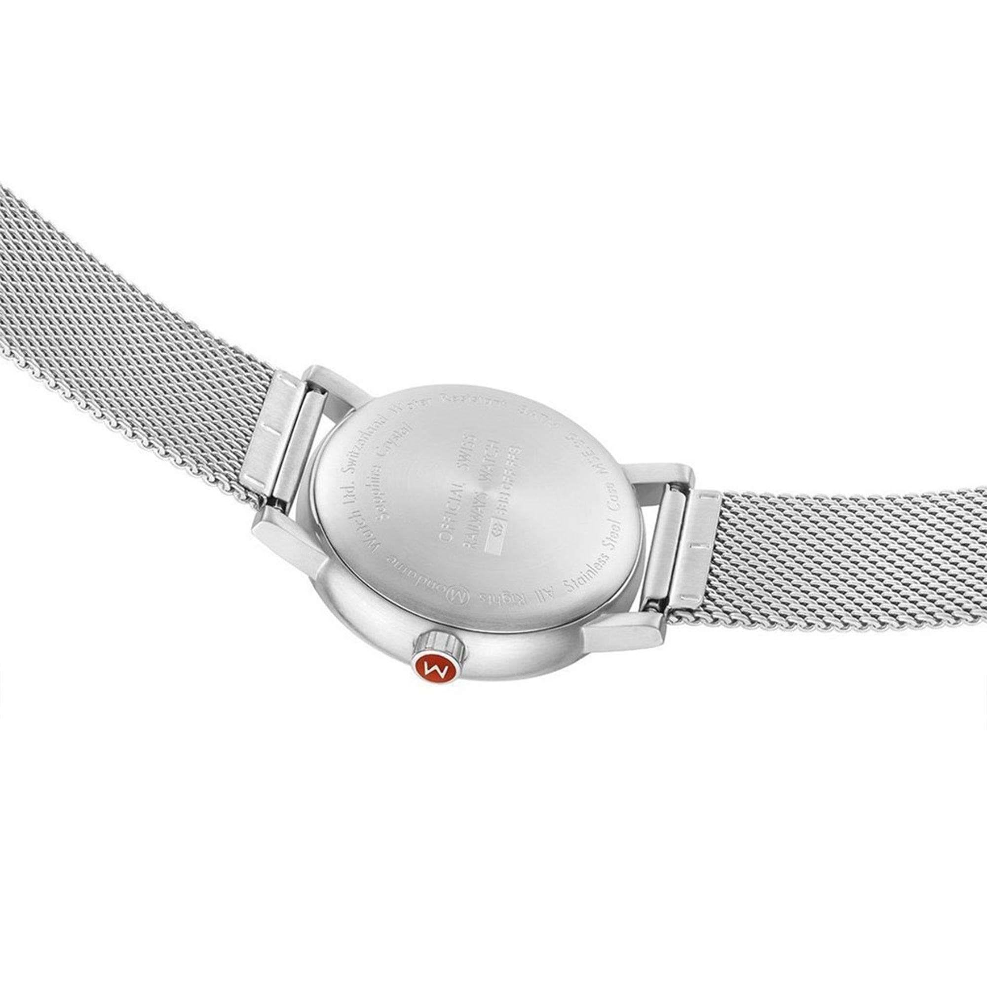 Mondaine evo2 Stainless Steel Case Stainless Steel Mesh Bracelet White Dial Unisex Watch MSE.35110.SM