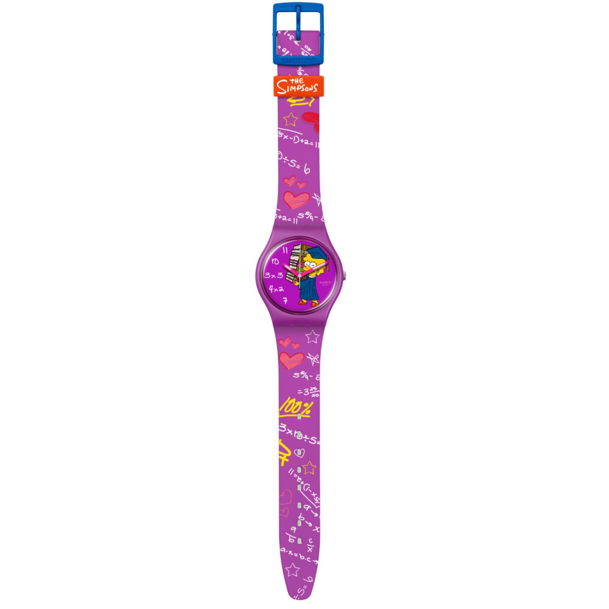 Swatch Simpsons Lisa Class Act Purple Dial Silicone Strap Watch SO28Z118