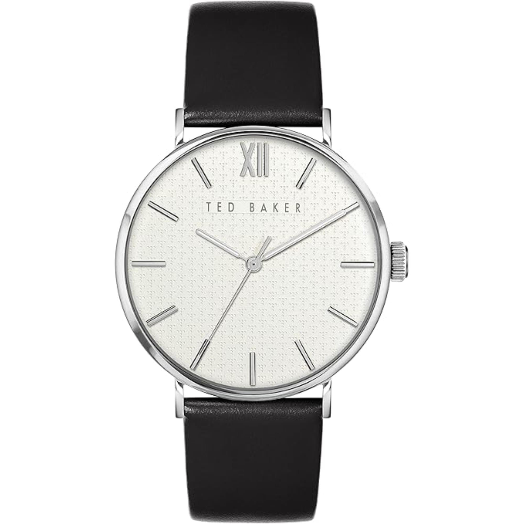 Ted Baker Phylipa Black Leather Strap White Dial Men's Watch BKPPGS2149I