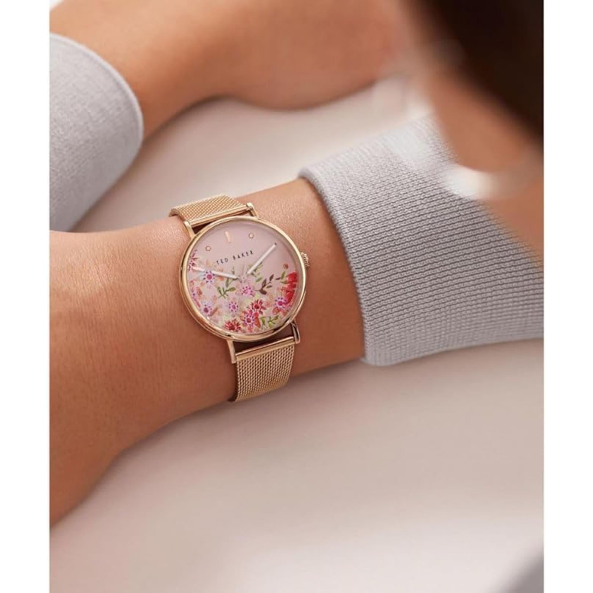 Ted Baker Phylipa Retro Rose Gold Dial Mesh Band Ladies Watch BKPPHS2379I