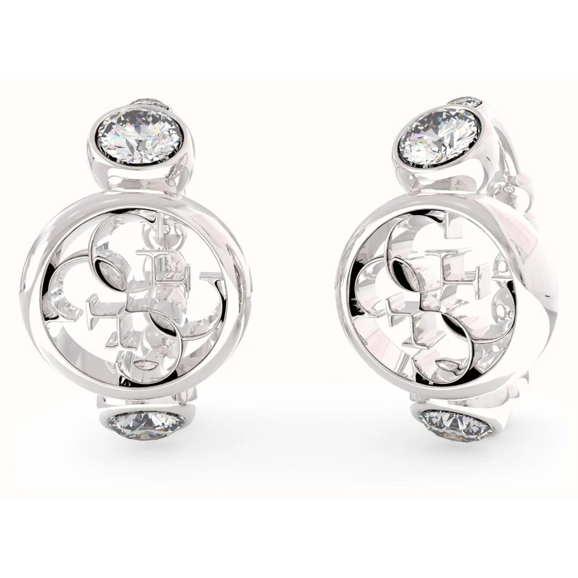 Guess Women’s Perfect Illusion Rhodium-Plated 4G Crystal Mini Hoop Earrings UBE03373RH