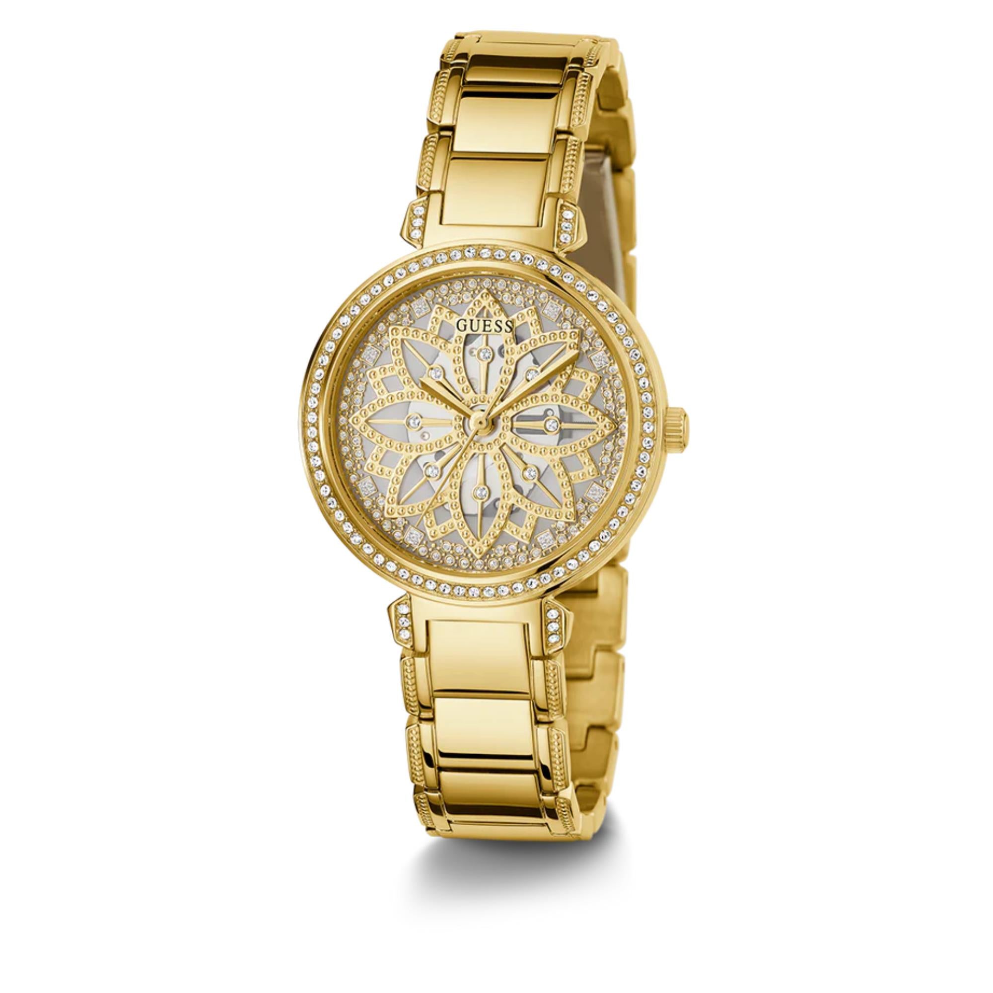 GUESS Women's Gold Tone Analog Champagne Dial Watch - GW0528L2
