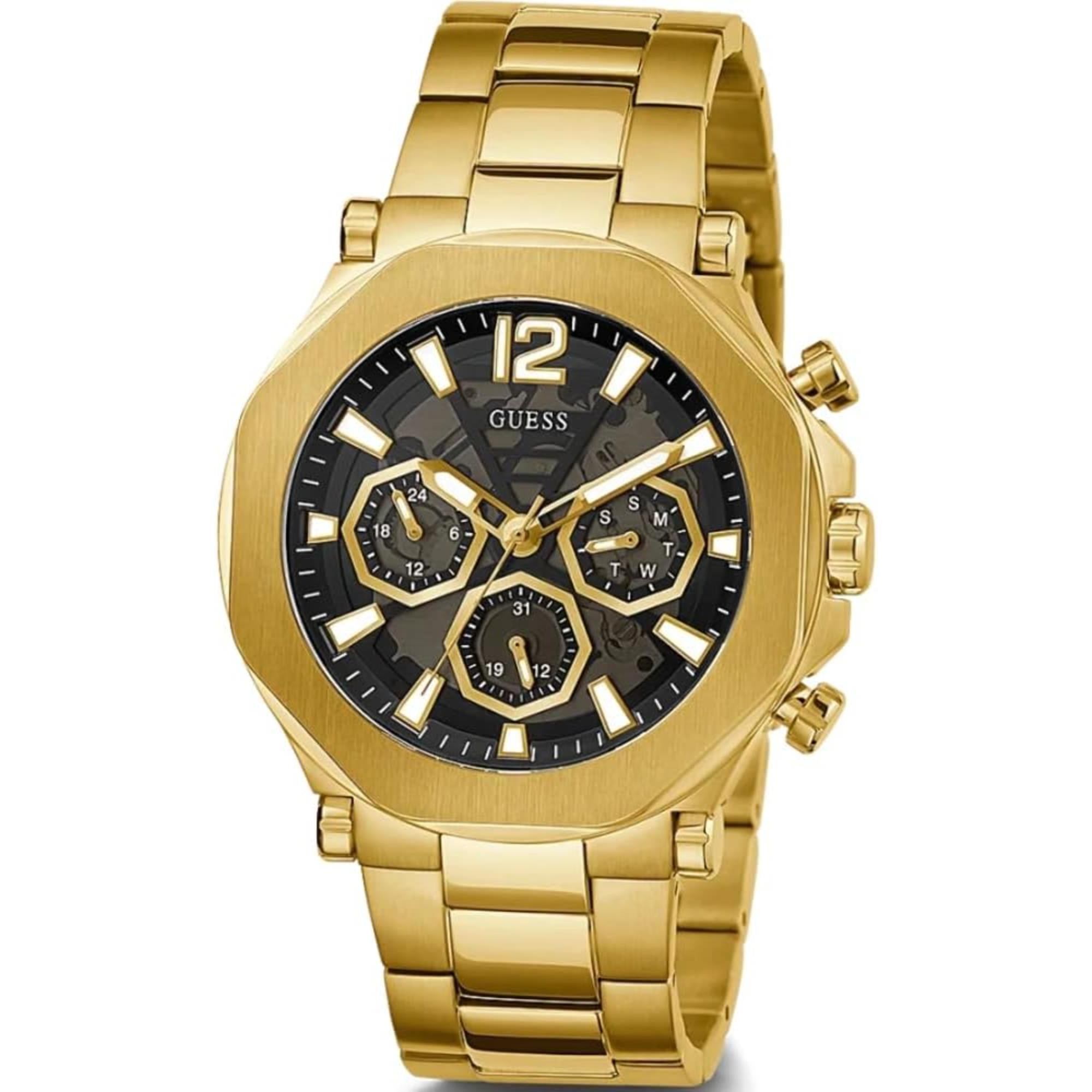 Guess Men's Black Dial Gold Tone Stainless Steel Bracelet Watch GW0539G2