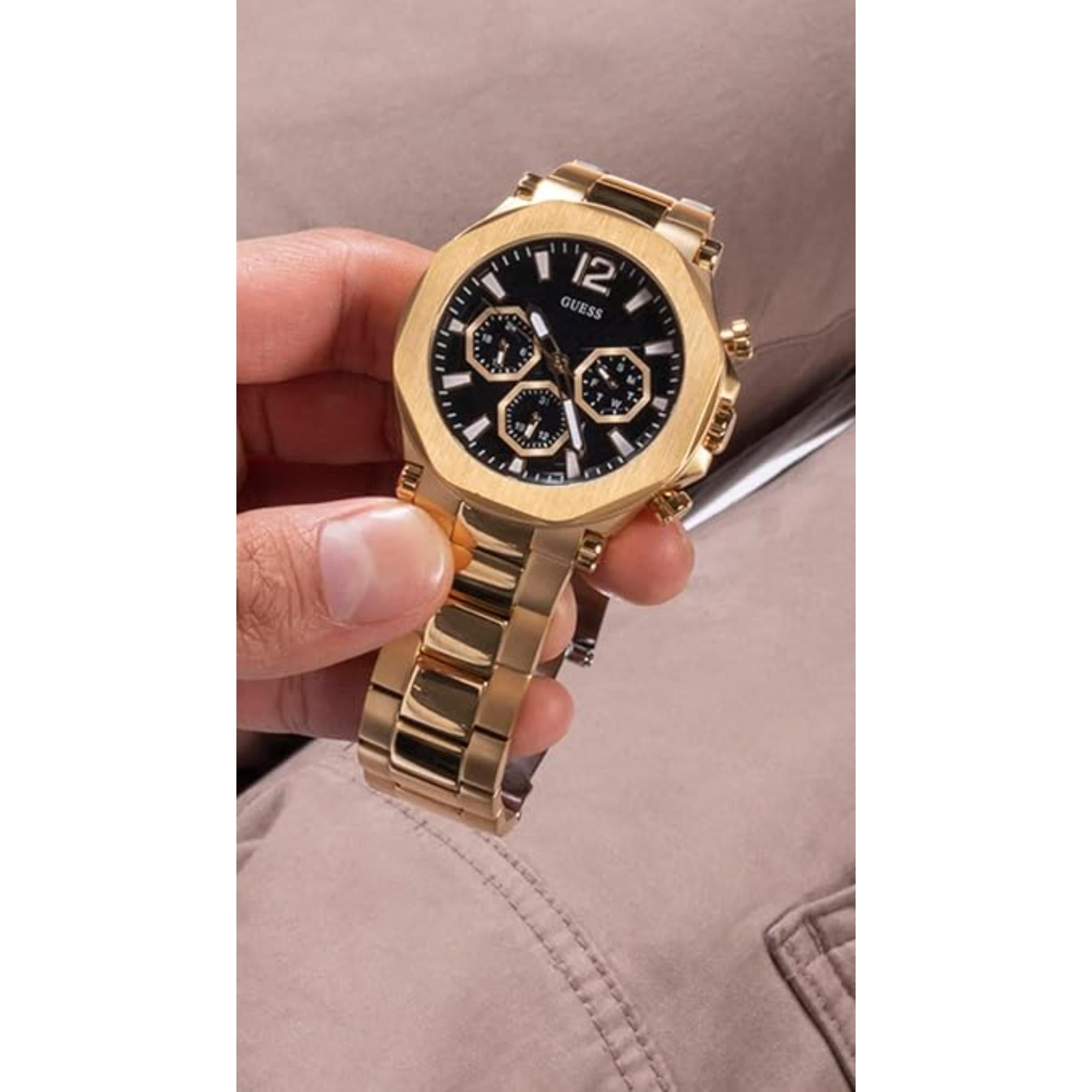 Guess Men's Black Dial Gold Tone Stainless Steel Bracelet Watch GW0539G2