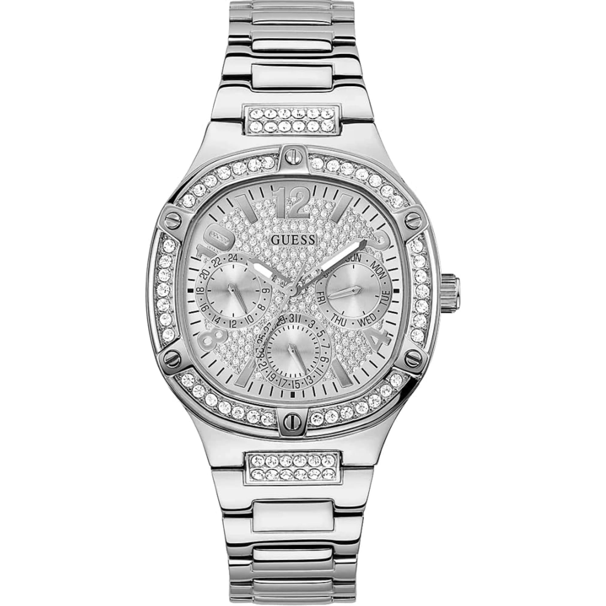 Guess Women's Silver Crystal Dial Stainless Steel Bracelet Watch GW0558L1