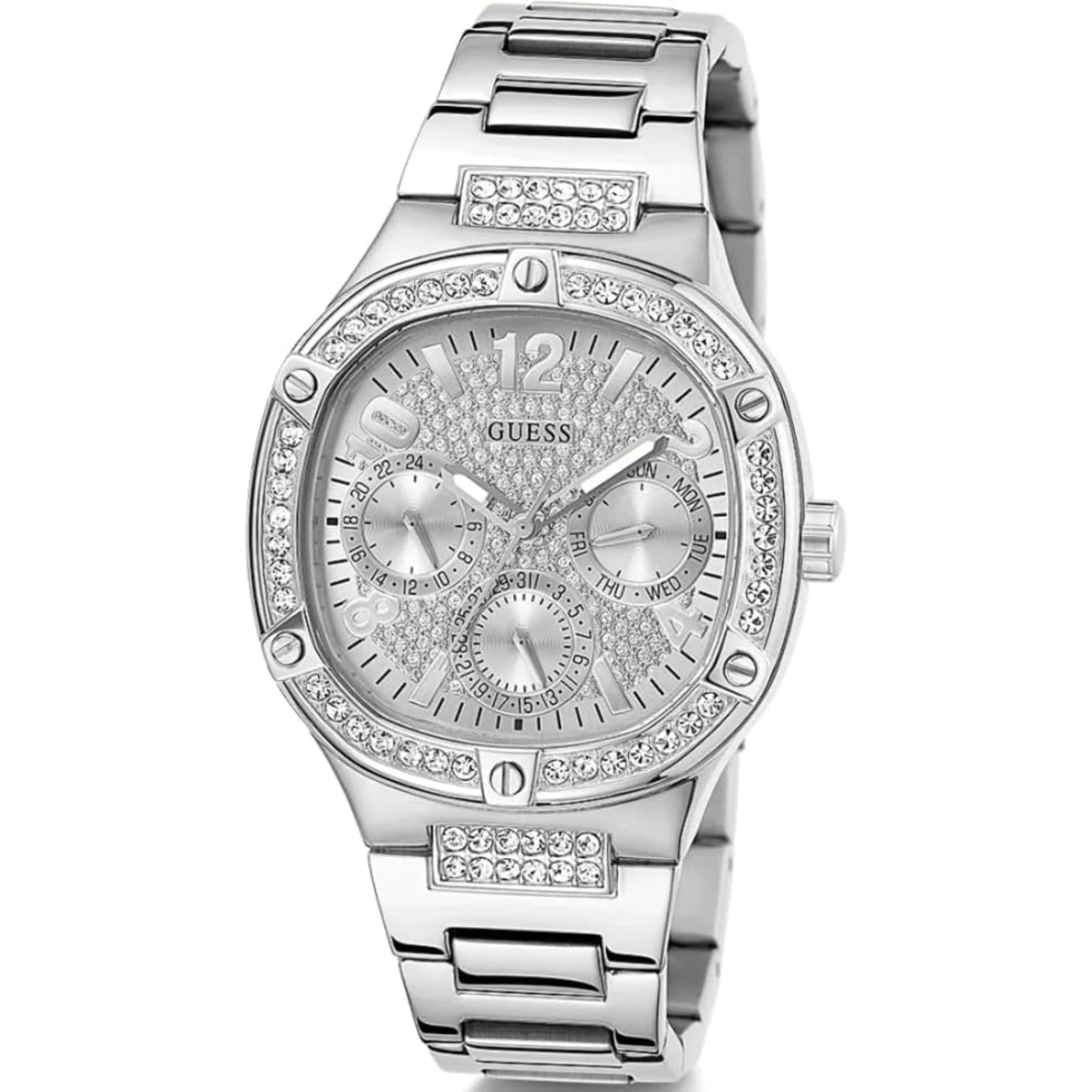 Guess Women's Silver Crystal Dial Stainless Steel Bracelet Watch GW0558L1