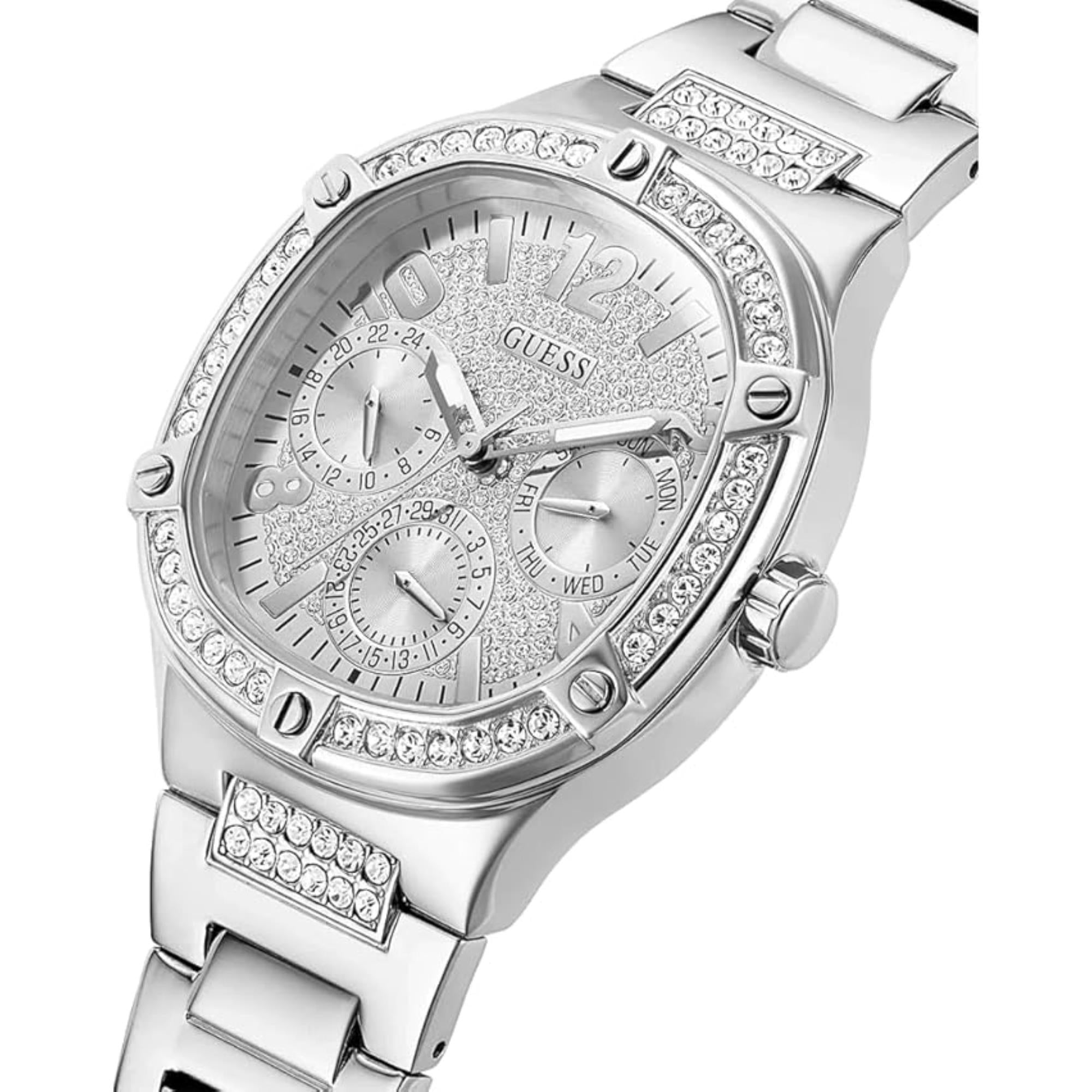 Guess Women's Silver Crystal Dial Stainless Steel Bracelet Watch GW0558L1