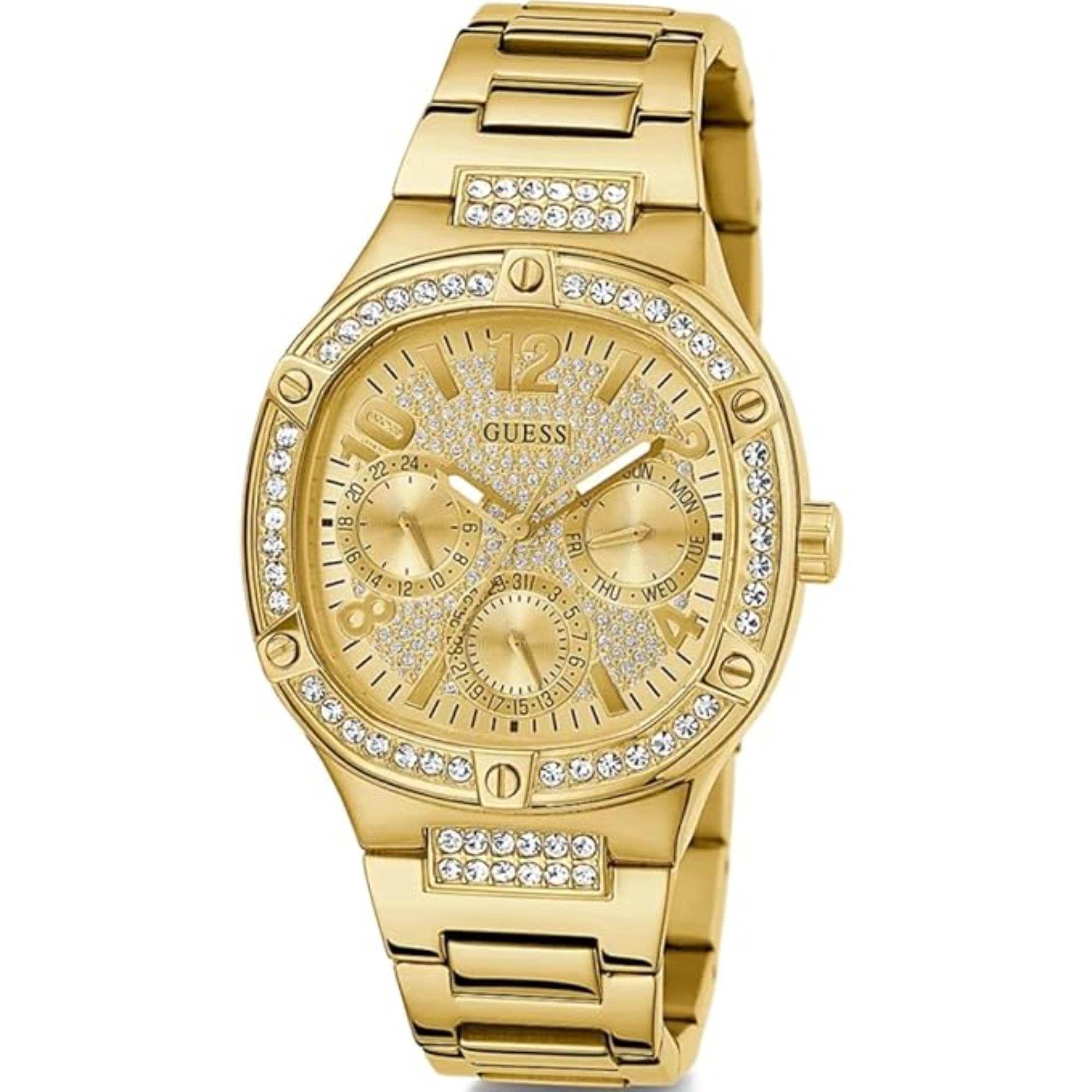 Guess Women's Gold Crystal Dial Gold Tone Stainless Steel Bracelet Watch GW0558L2