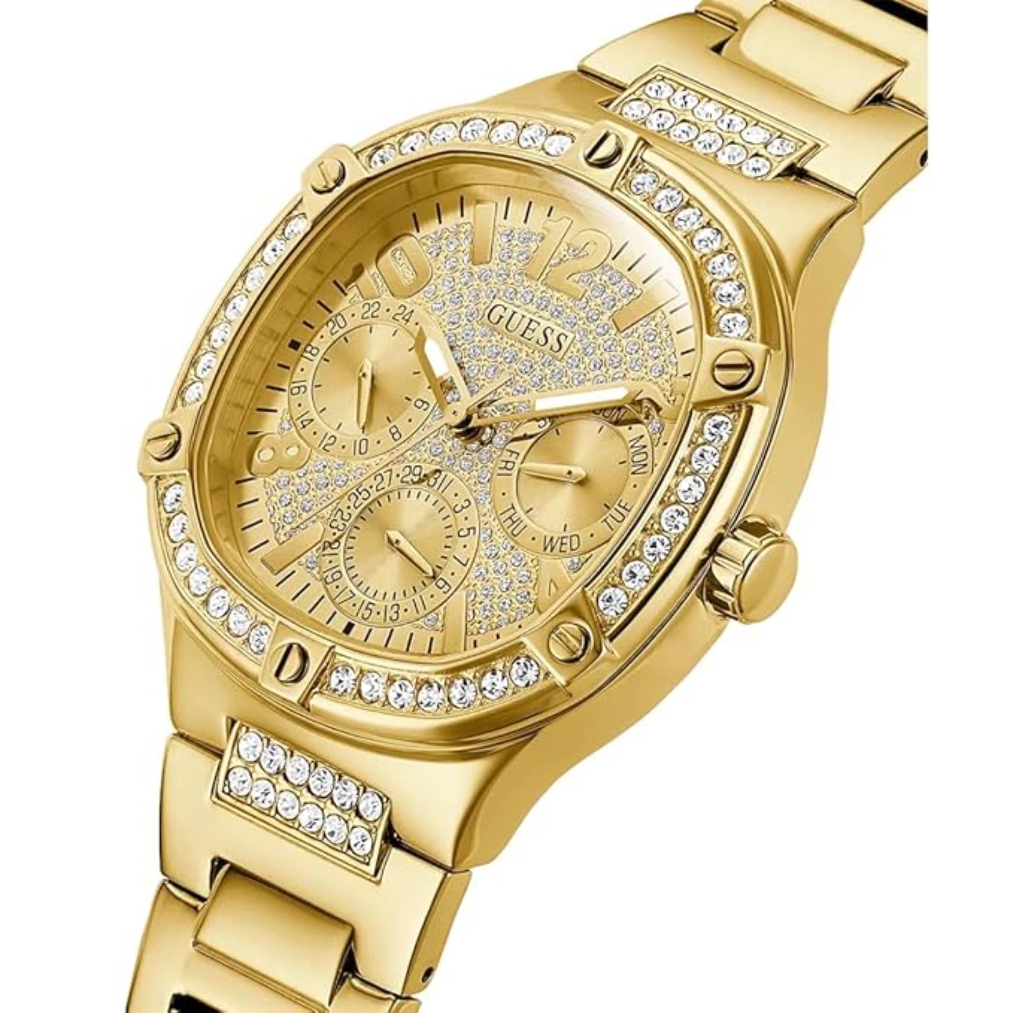 Guess Women's Gold Crystal Dial Gold Tone Stainless Steel Bracelet Watch GW0558L2