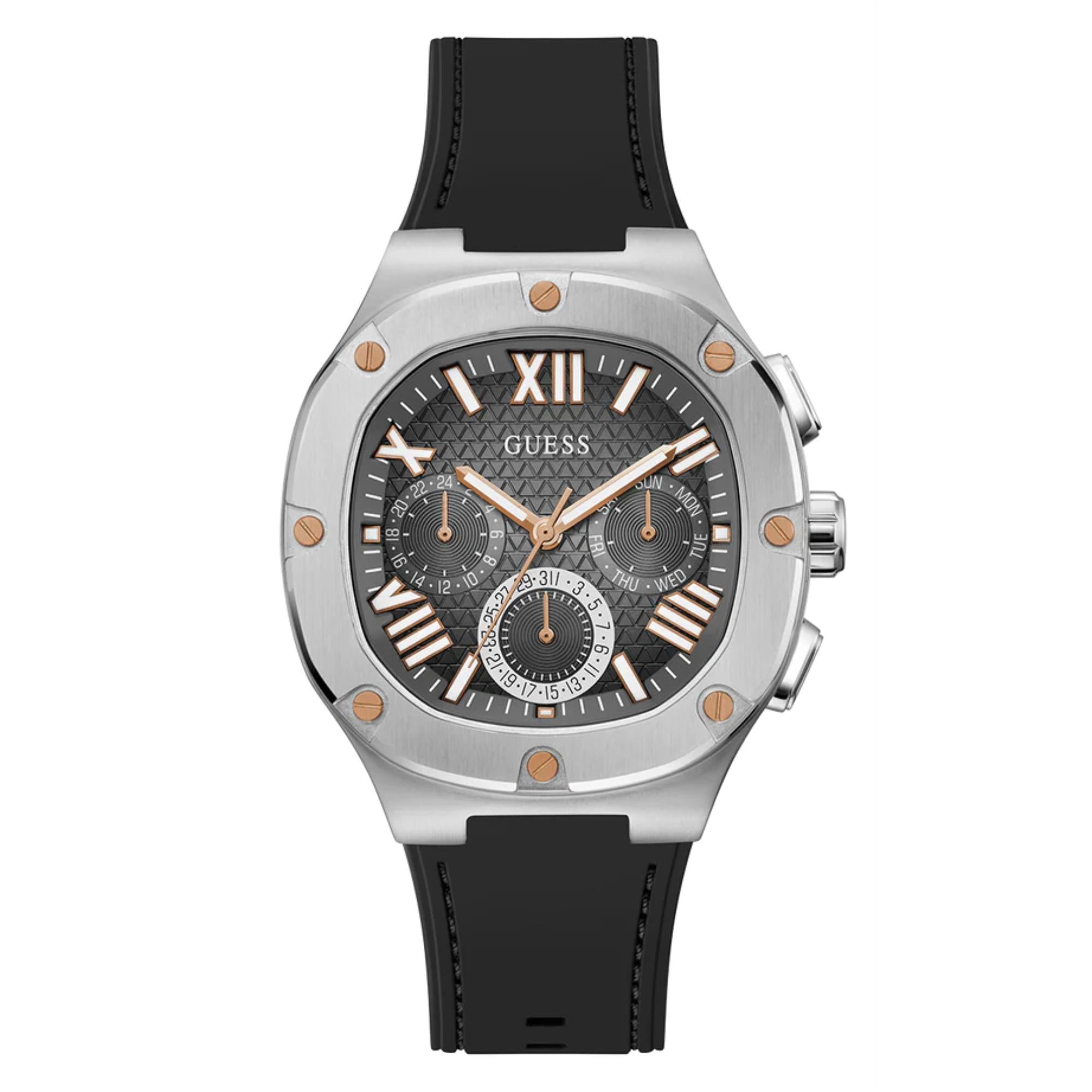 Guess Men's Textured Black Dial Black Silicone Strap Watch GW0571G1