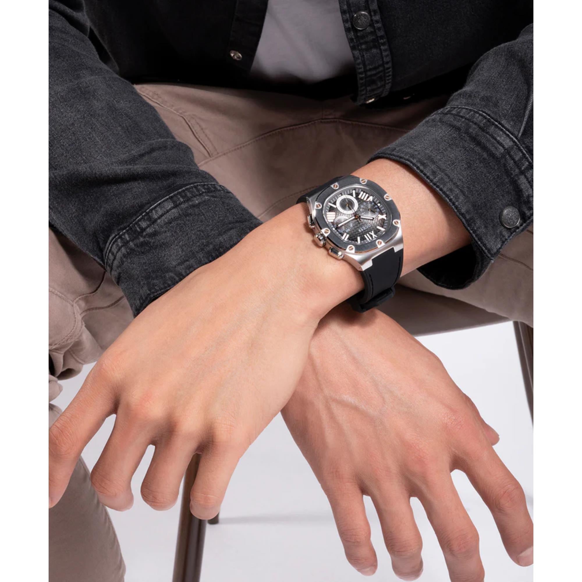 Guess Men's Textured Black Dial Black Silicone Strap Watch GW0571G1