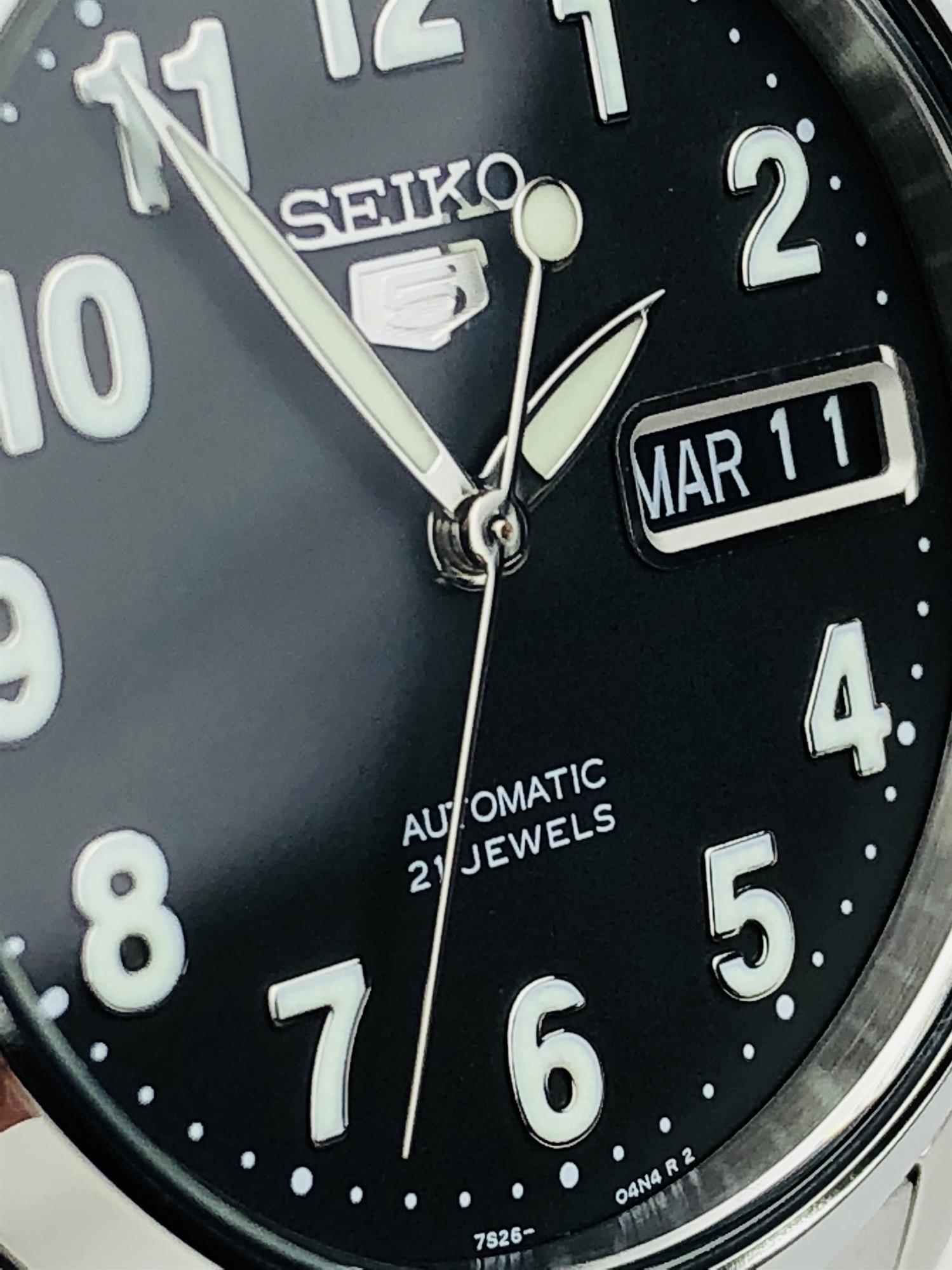 Seiko 5 Automatic Black Dial Silver Stainless Steel Bracelet Men's Watch SNK381K1