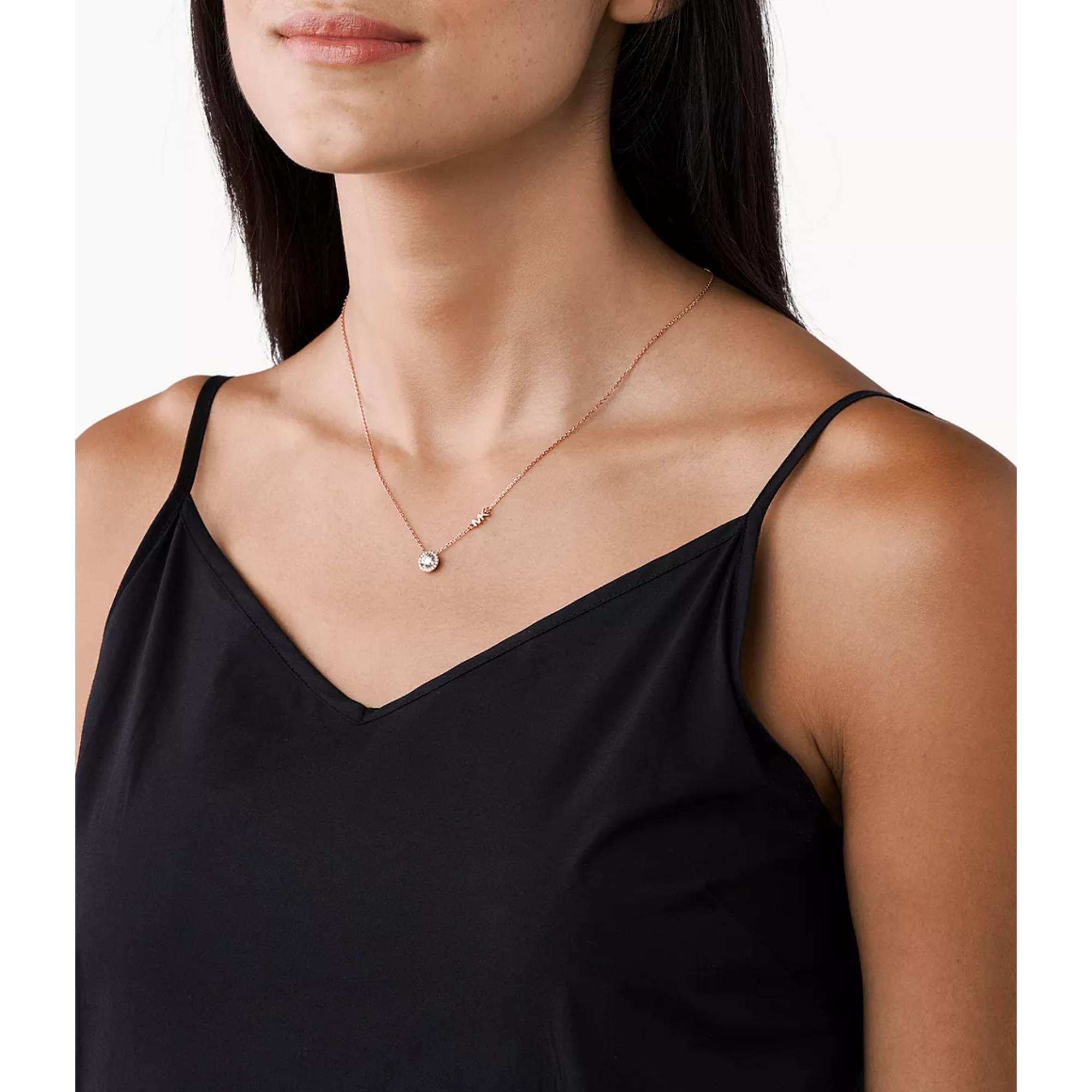 Michael Kors 14k Rose Gold-Plated Sterling Silver CZ Pendant Women's Necklace MKC1208AN791