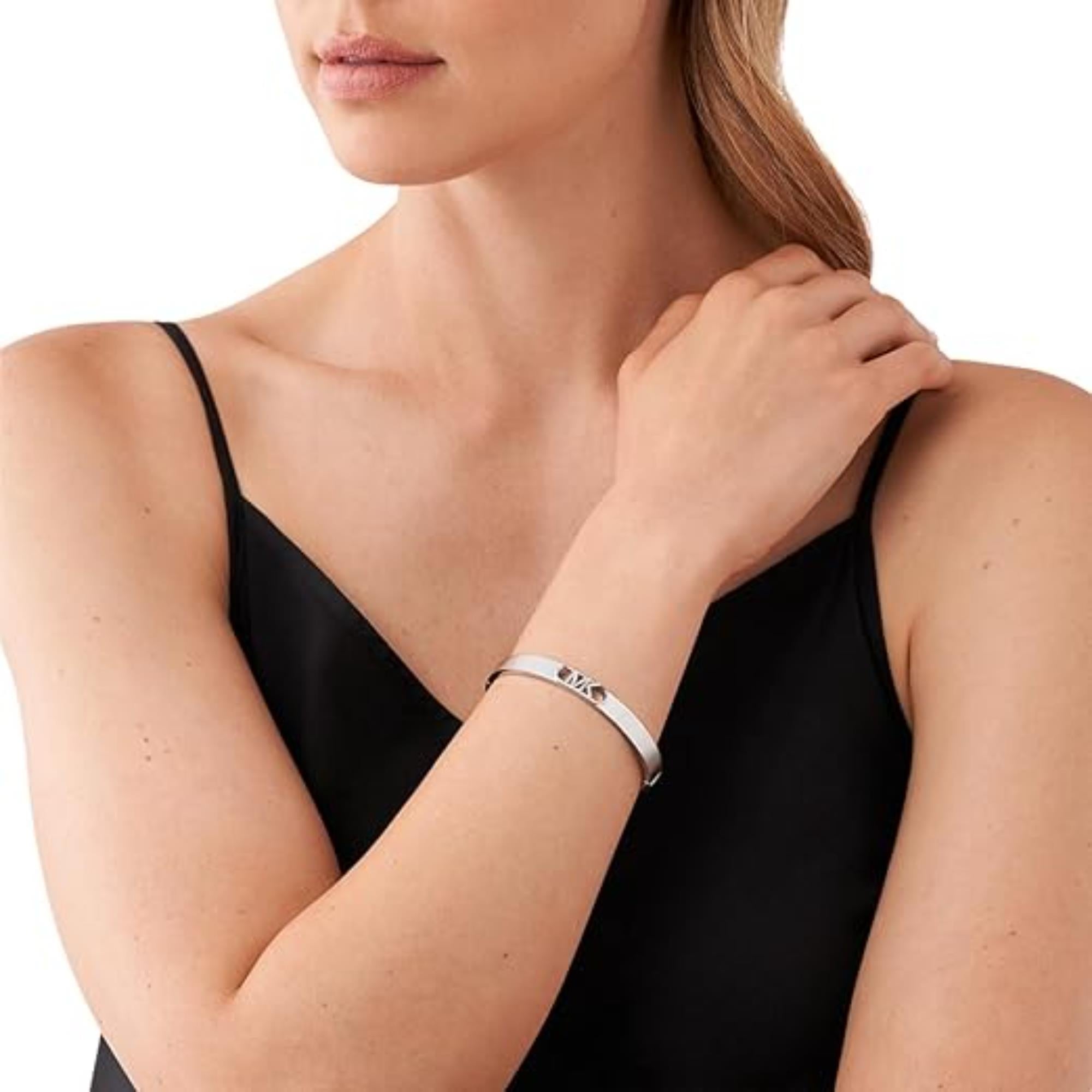 Michael Kors Platinum-Plated Empire Link Bangle Women's Bracelet MKJ828700040