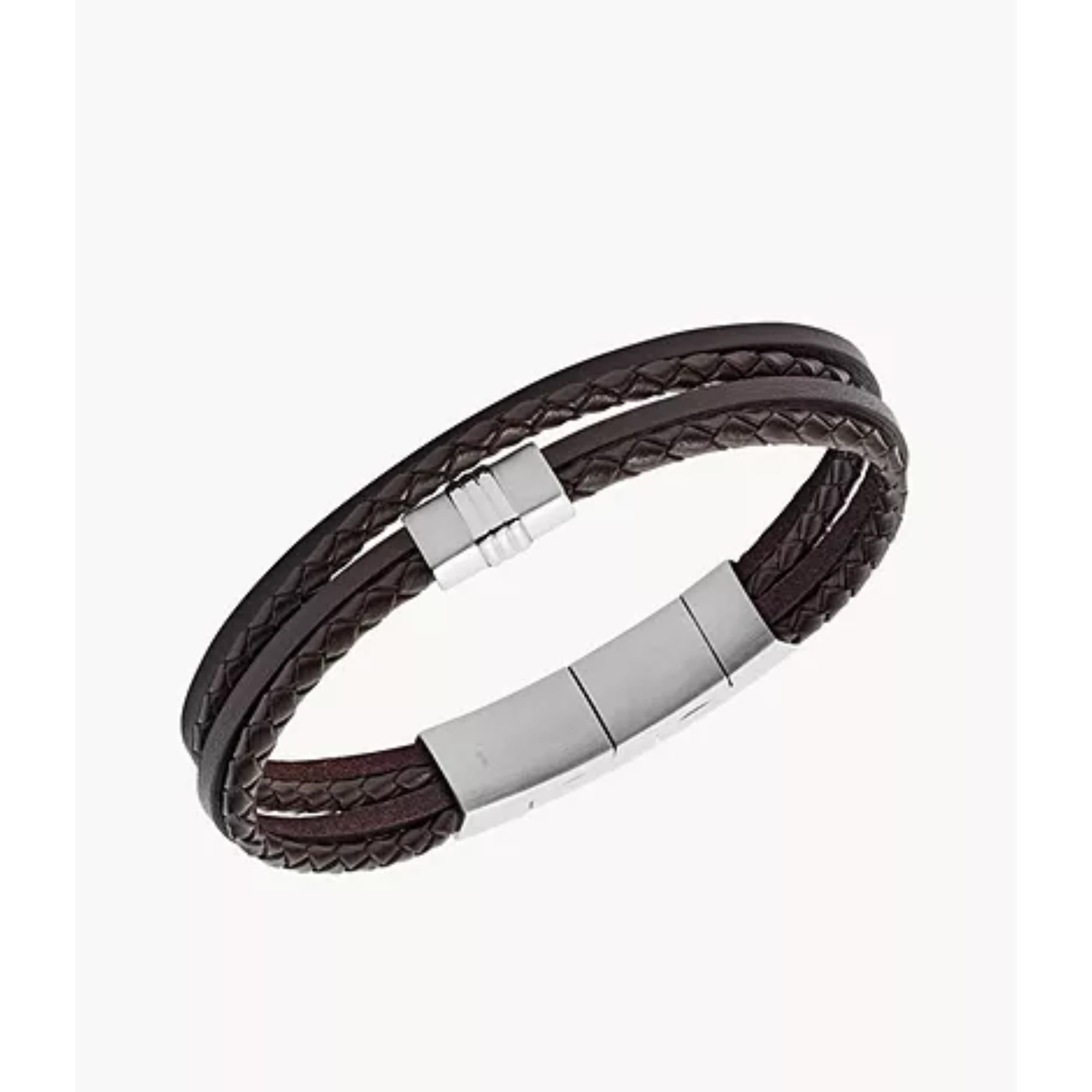 Fossil Brown Multi-Strand Braided Leather Men's Bracelet JF02934040