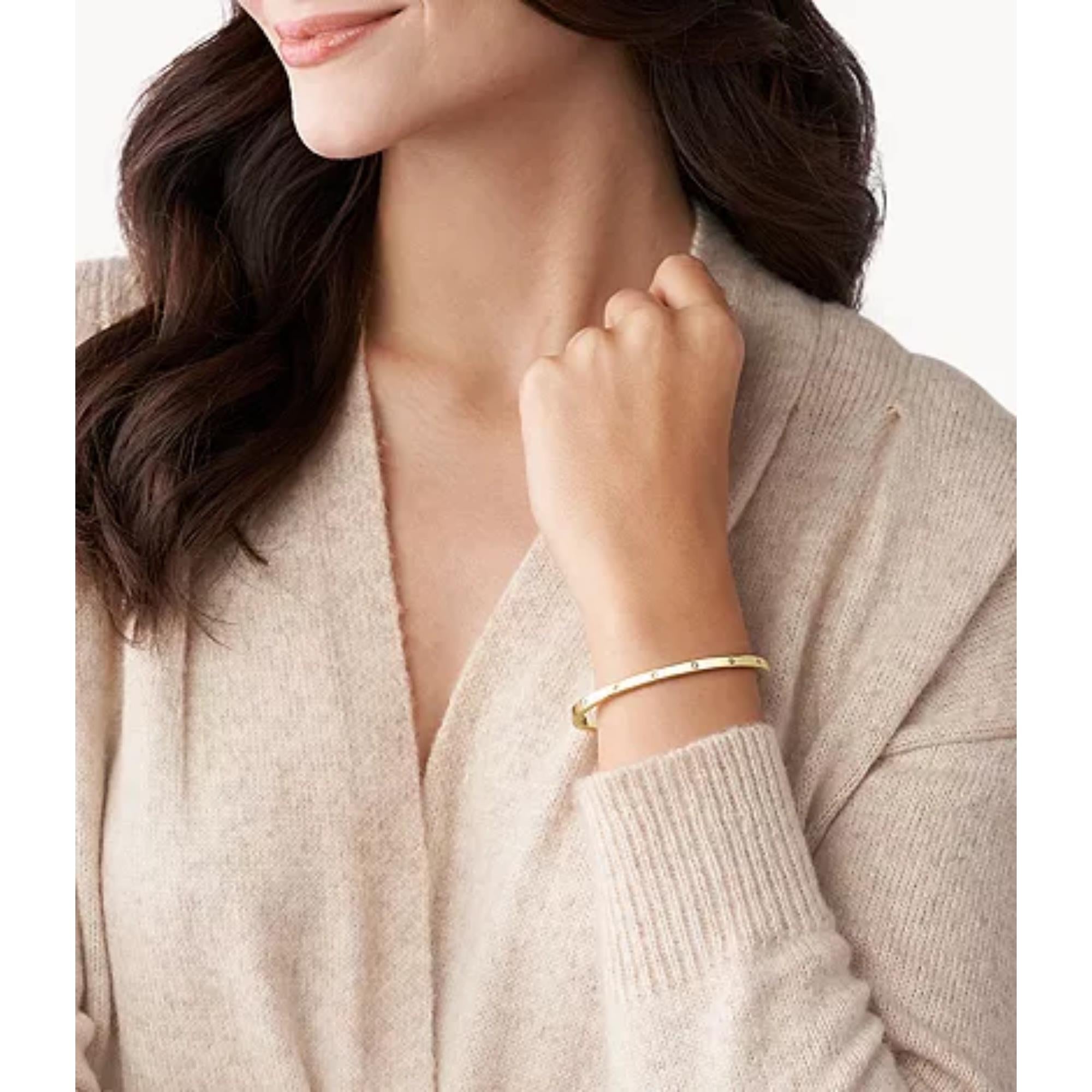 Fossil Sadie Shine Bright Gold-Tone Stainless Steel Cuff Women's Bracelet JF03872710