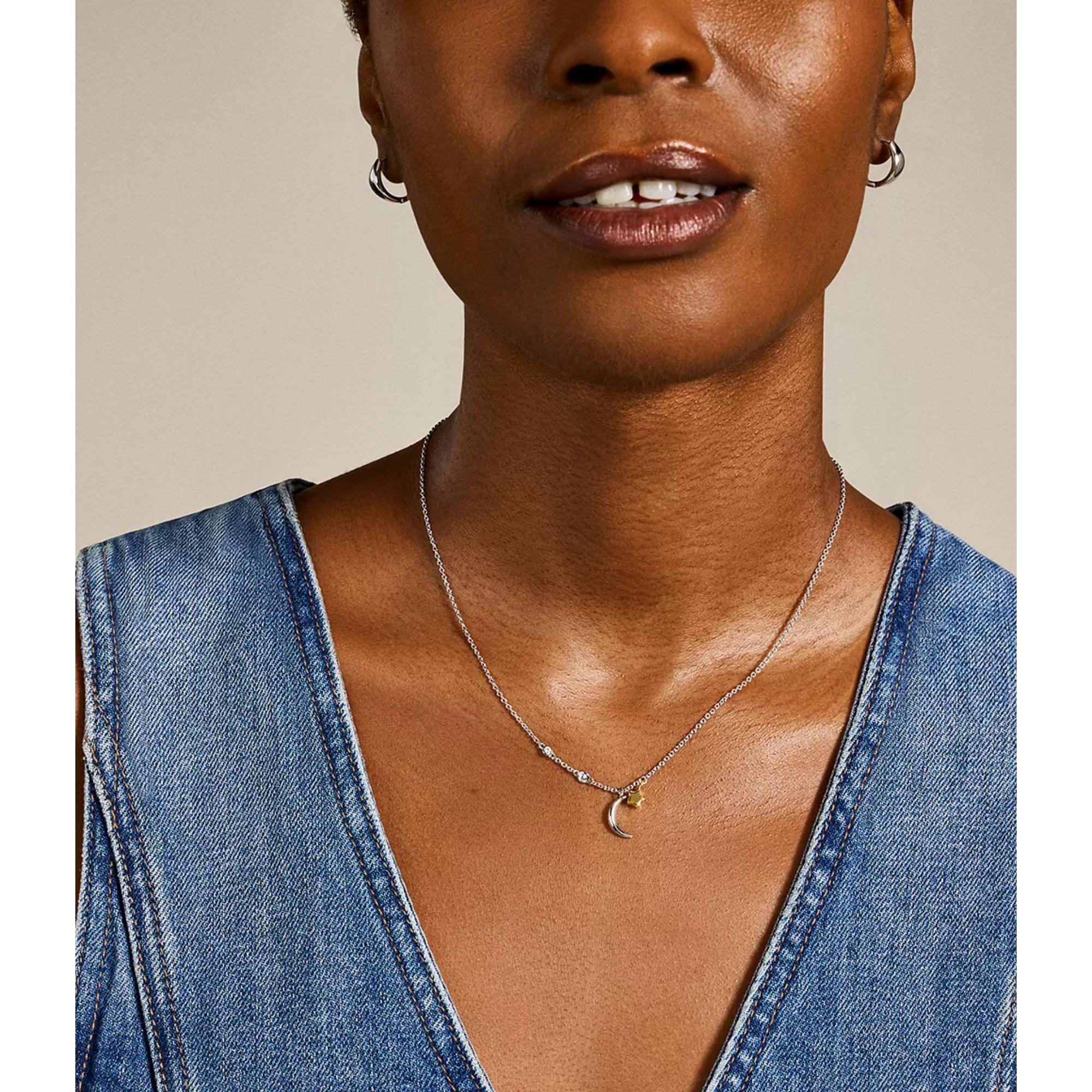 Fossil Sterling Silver Star and Crescent Moon Women's Necklace JFS00432998