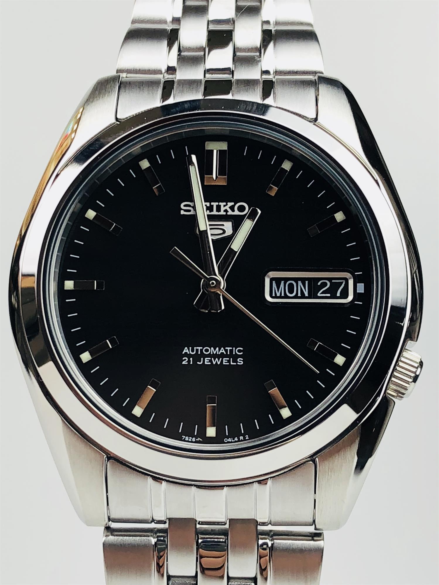 Seiko 5 Automatic Black Dial Stainless Steel Mens Watch SNK361K1