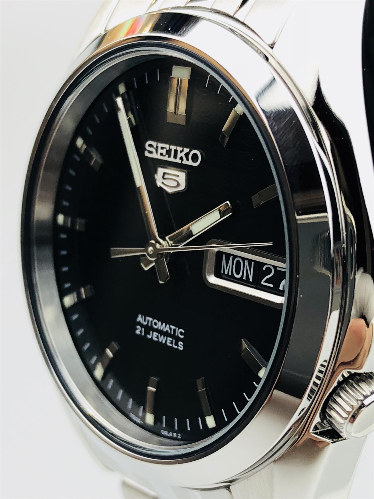 Seiko 5 Automatic Black Dial Stainless Steel Mens Watch SNK361K1