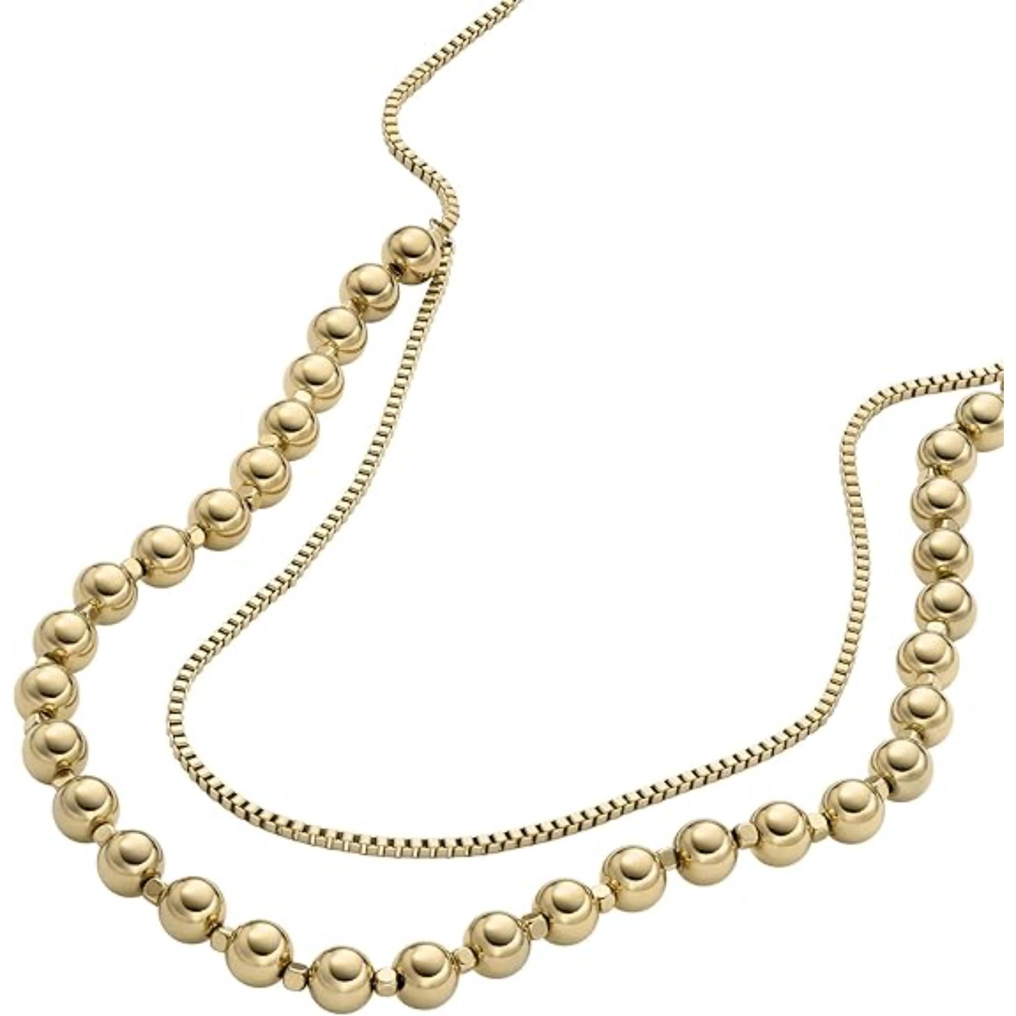 Fossil All Stacked Up Gold-Tone Stainless Steel Beaded Women's Necklace JA7248710