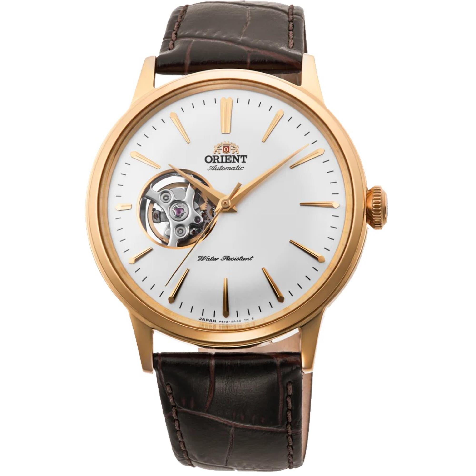 Orient Bambino Open Heart Cream Dial Brown Leather Strap Men’s Watch RA-AG0003S30B
